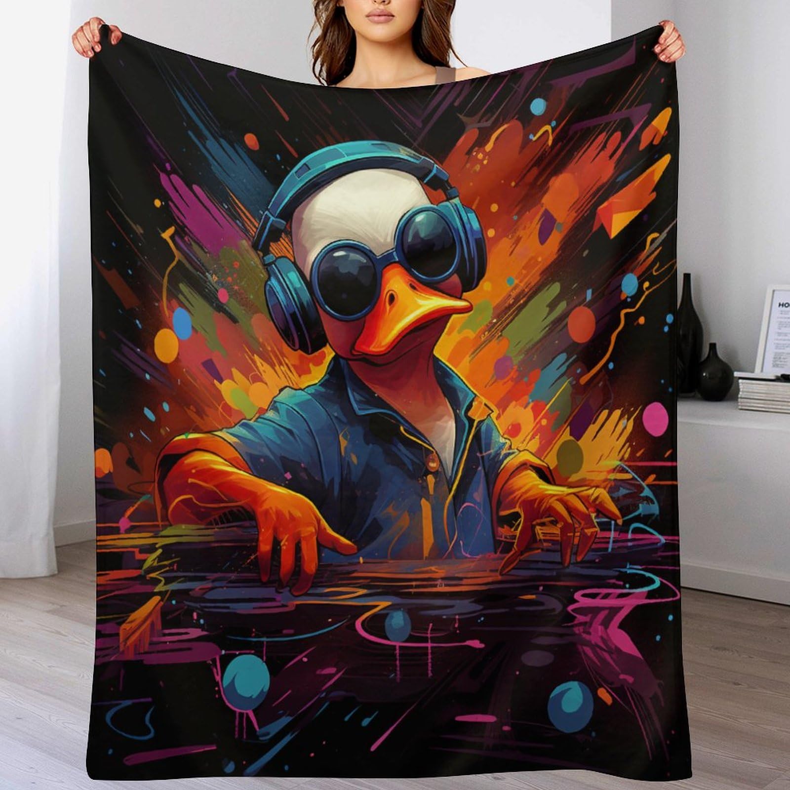 Linge de lit canard impression 3D avec plaid polaire de flannel et couvre-lit 140x180cm