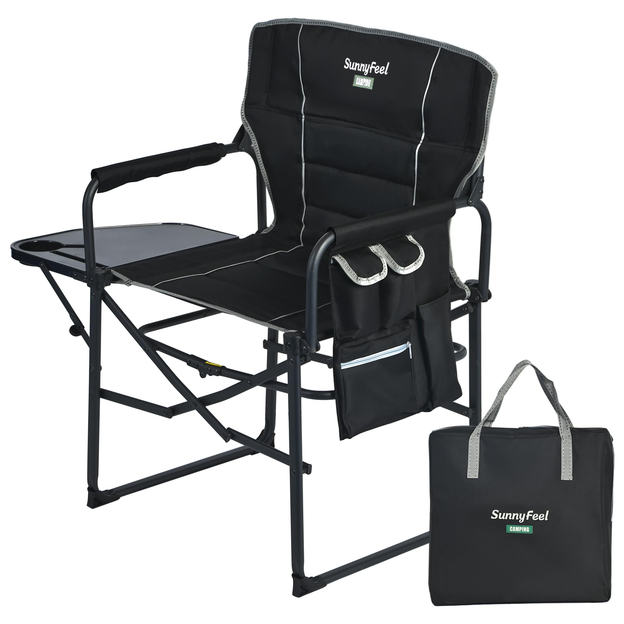 SUNNYFEEL Oversized Camping Directors Chair 1 Pack, Portable Folding Lawn Chairs for Adults Heavy Duty with Side Table,Pocket for Beach, Fishing,