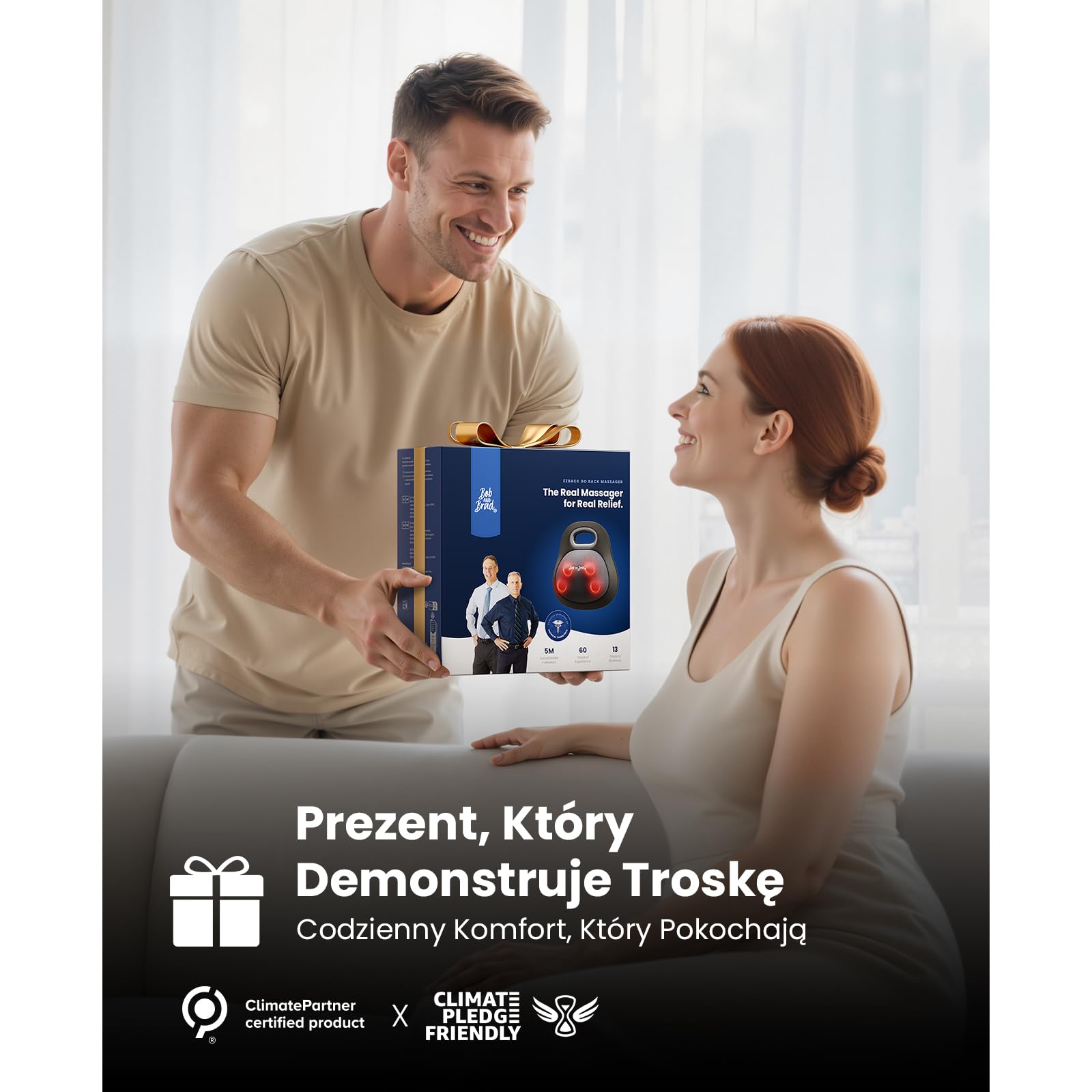 BOB AND BRAD Masażer Pleców i Szyi EZBack Go 4D Shiatsu z Funkcją Grzania, Poduszka Masująca z Rękojeścią