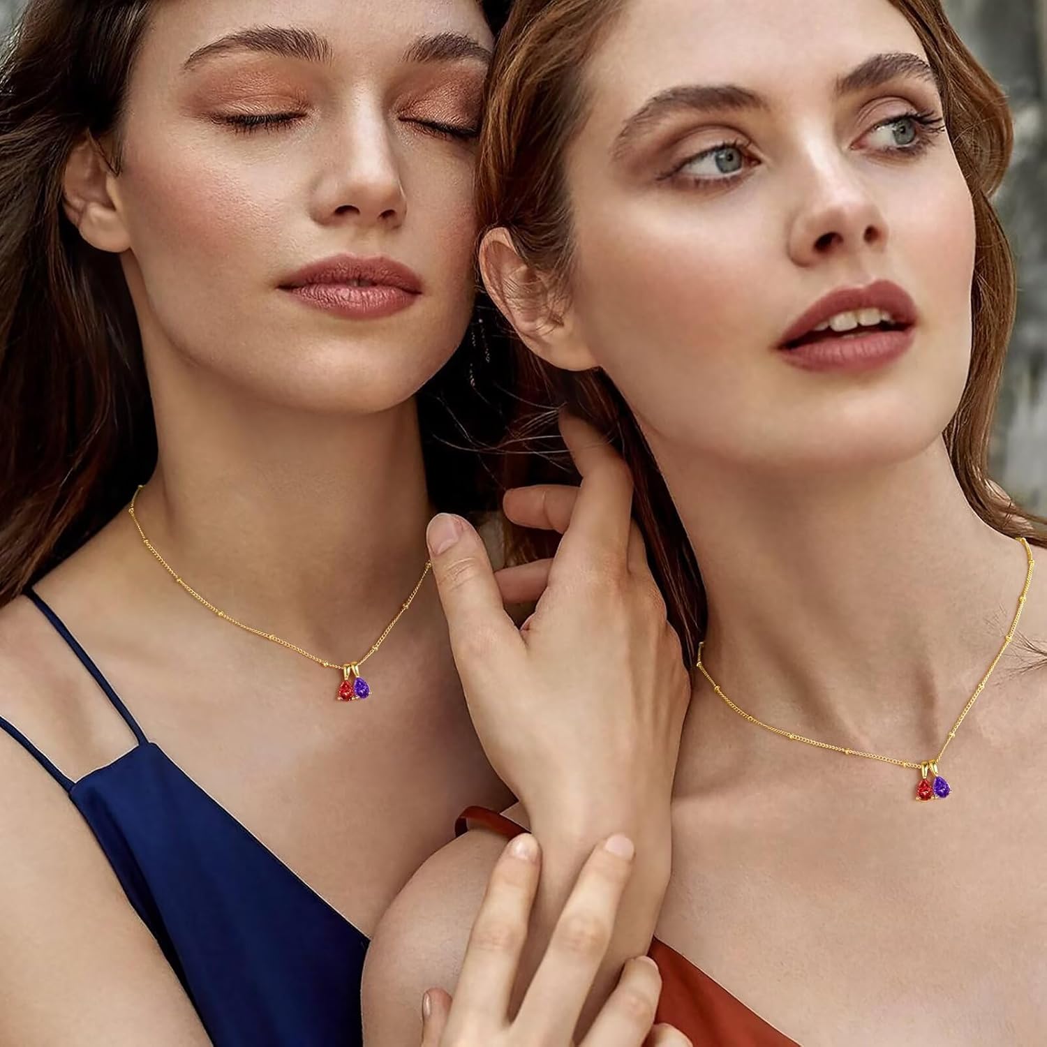 Turandoss 2 Teardrop Birthstone Necklace for Women Her – Personalized 14K Gold Plated 12 Months Created May Crystal Birthstone Pendant Necklace Jewelry, Birthday Gifts for Women Jewelry - Image 4