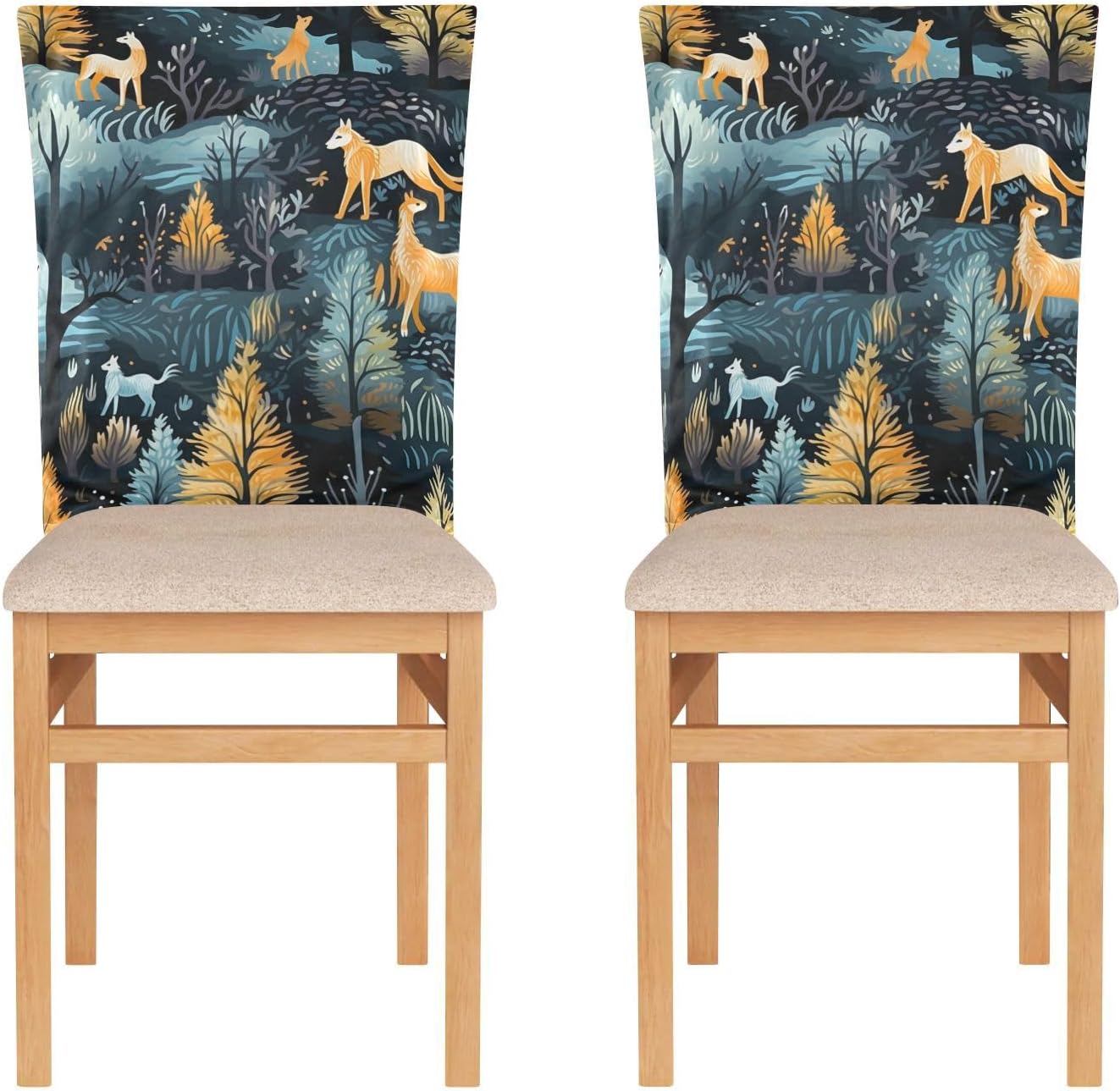 ALAZA Wolves Forest Chair Back Cover Set of 6, Washable Reusable Removable Chair Slipcovers Decorative Chair Cover for Home Kitchen Wedding Party