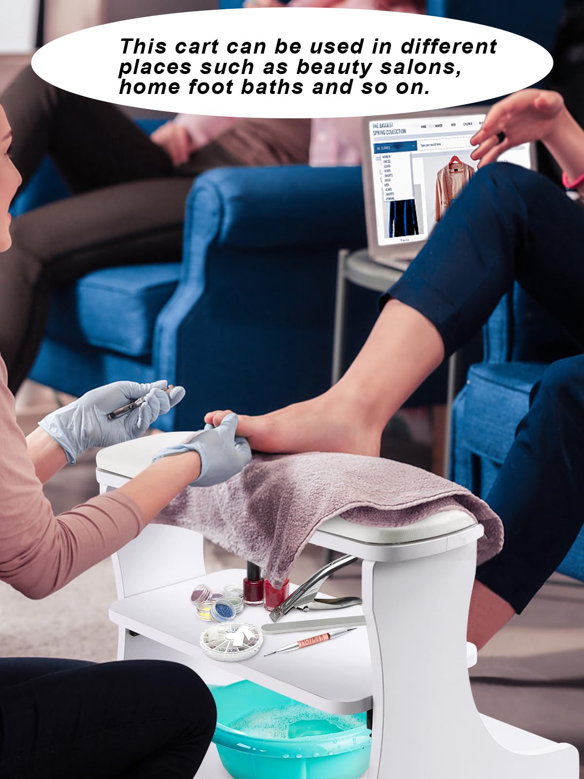 Kalolary Riposo del piede di pedicure, Piede manicure riposati con ruote in pelle di bellezza di bellezza di bellezza poggiapiedi poggiapiedi per uso di saloni facili da fare (Bianco)