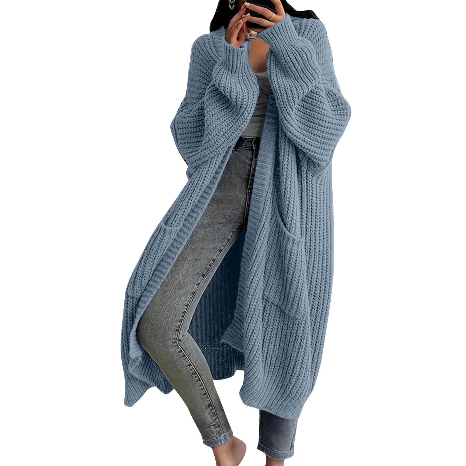 Cardigan Sweater for Women Open Front Knit Plus Size Cardigan Long Sleeve Solid Color Lightweight Long Hair Jacket