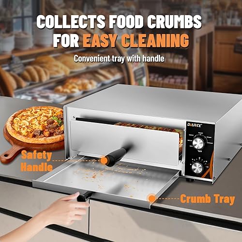 Miniatura 5 de Horno eléctrico para pizza, horno de pizza de encimera de 12 pulgadas para interiores con temporizador de 30 minutos, horno de pizza de acero