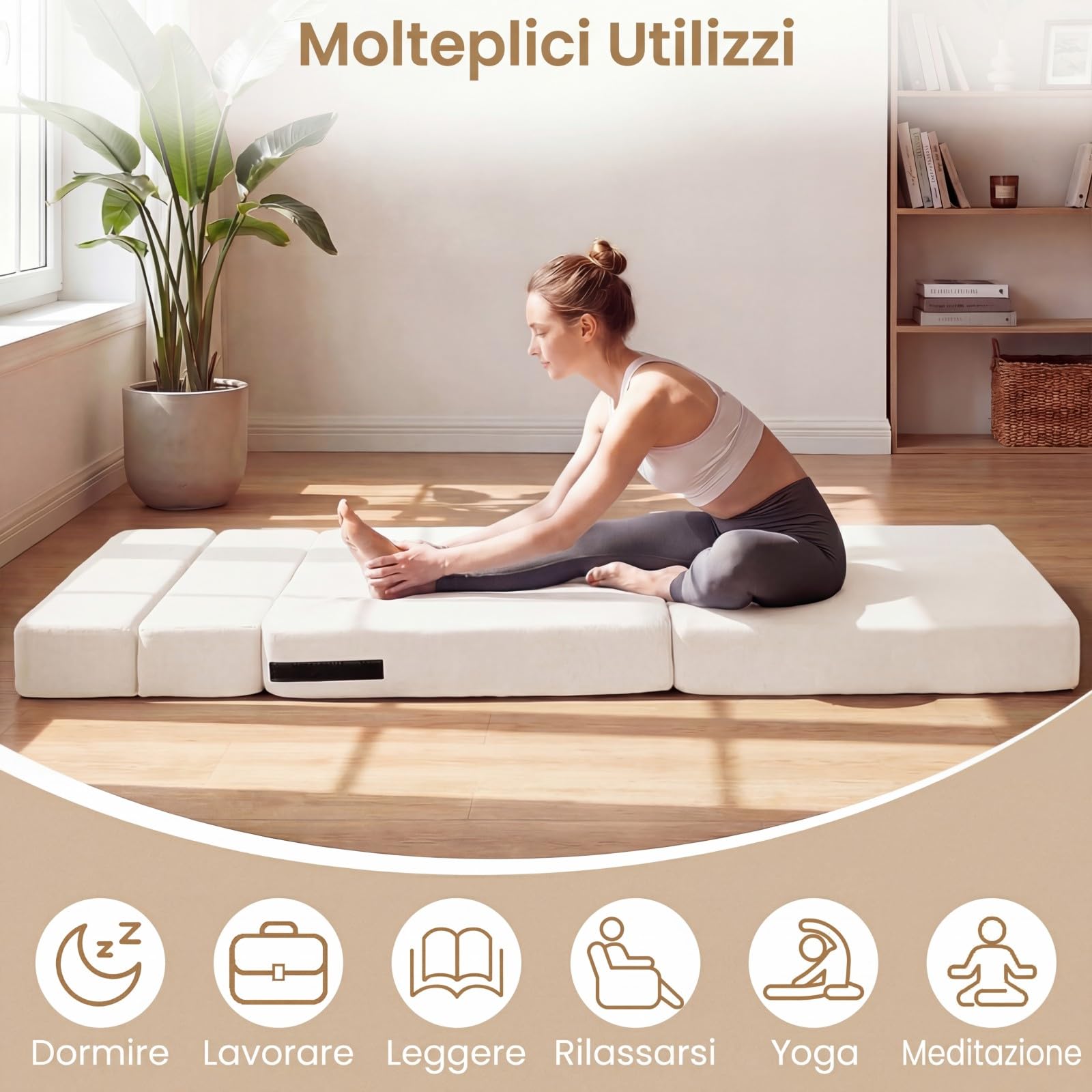 COSTWAY 3 in 1 Divano Letto Pieghevole, Poltrona Letto Convertibile con 2 Cuscini, Divano a 2 Posti in Tessuto Chenille, per Soggiorno Camera da Letto Ufficio (Beige,S)