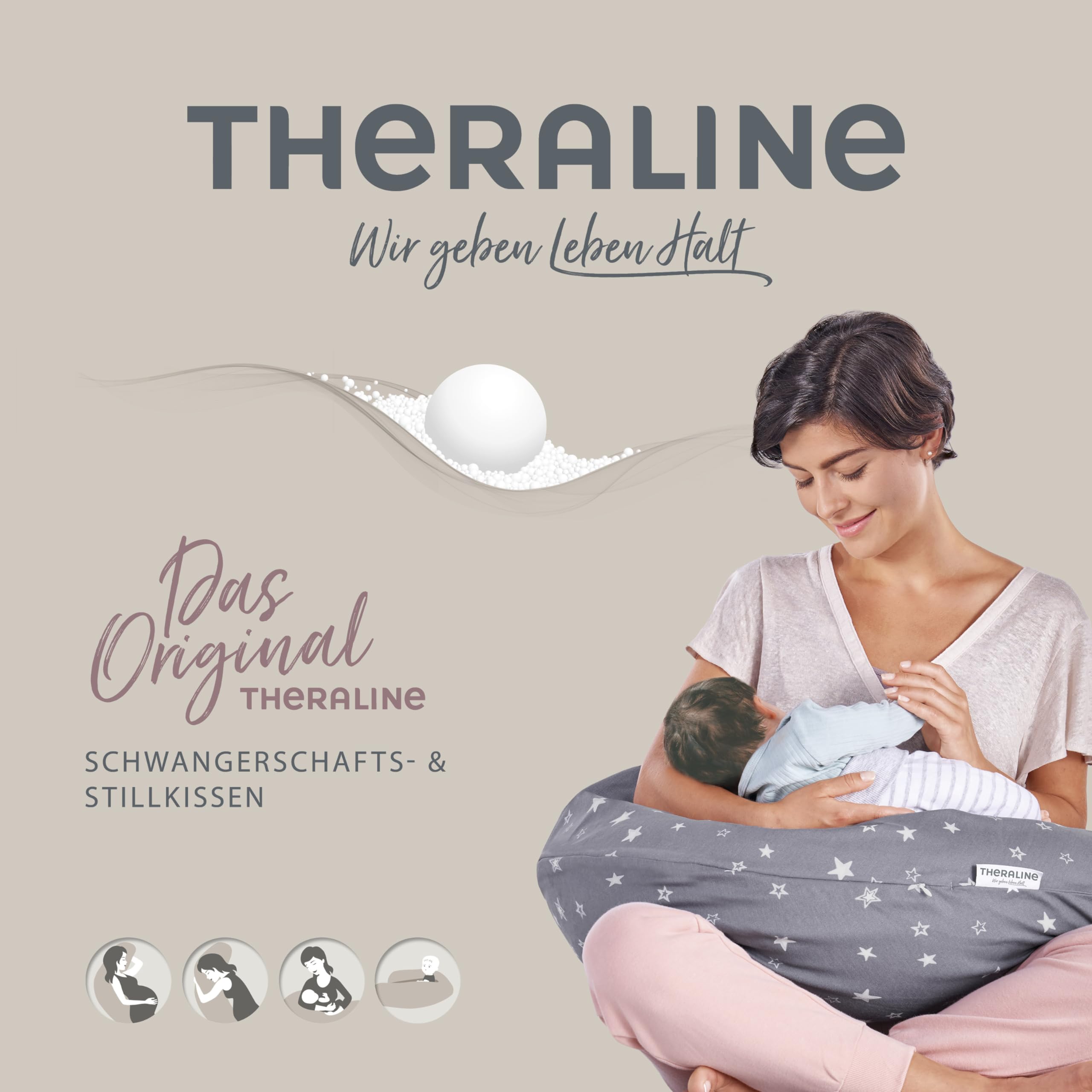 Coussin De Grossesse Et D'allaitement Theraline 190cm - Rembourrage Perles - Housse Mousseline Coton