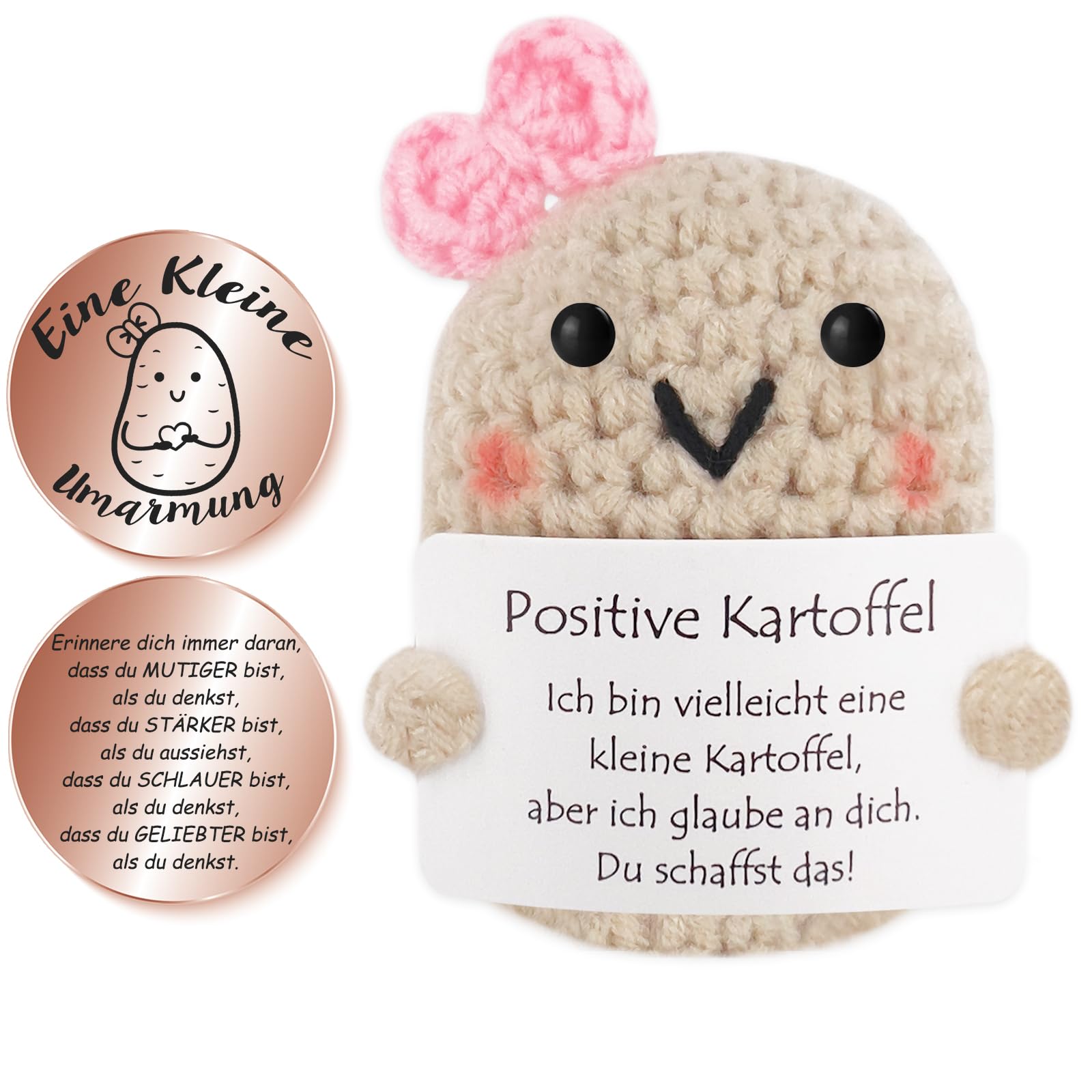 Pocket Hug Positive Kartoffel - Handgestrickte Mutmacher-Puppe Mit Energiekarte