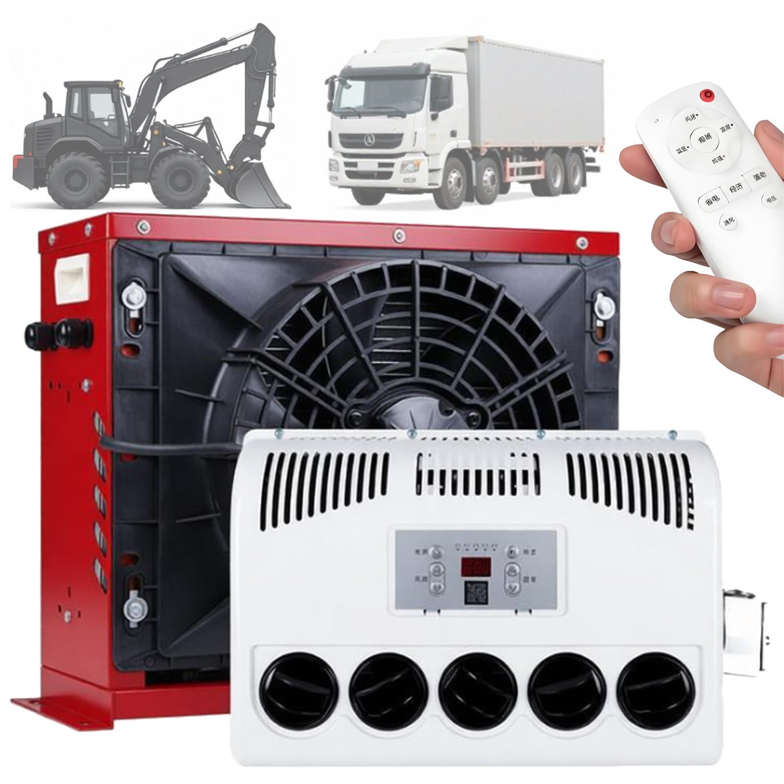 Zestaw klimatyzatora postojowego - klimatyzator kabinowy typu split, elektryczny, 12 V/24 V, z pilotem, do ciężarówek, autobusów, kamperów, przyczep kempingowych, szybkie chłodzenie Red-12V