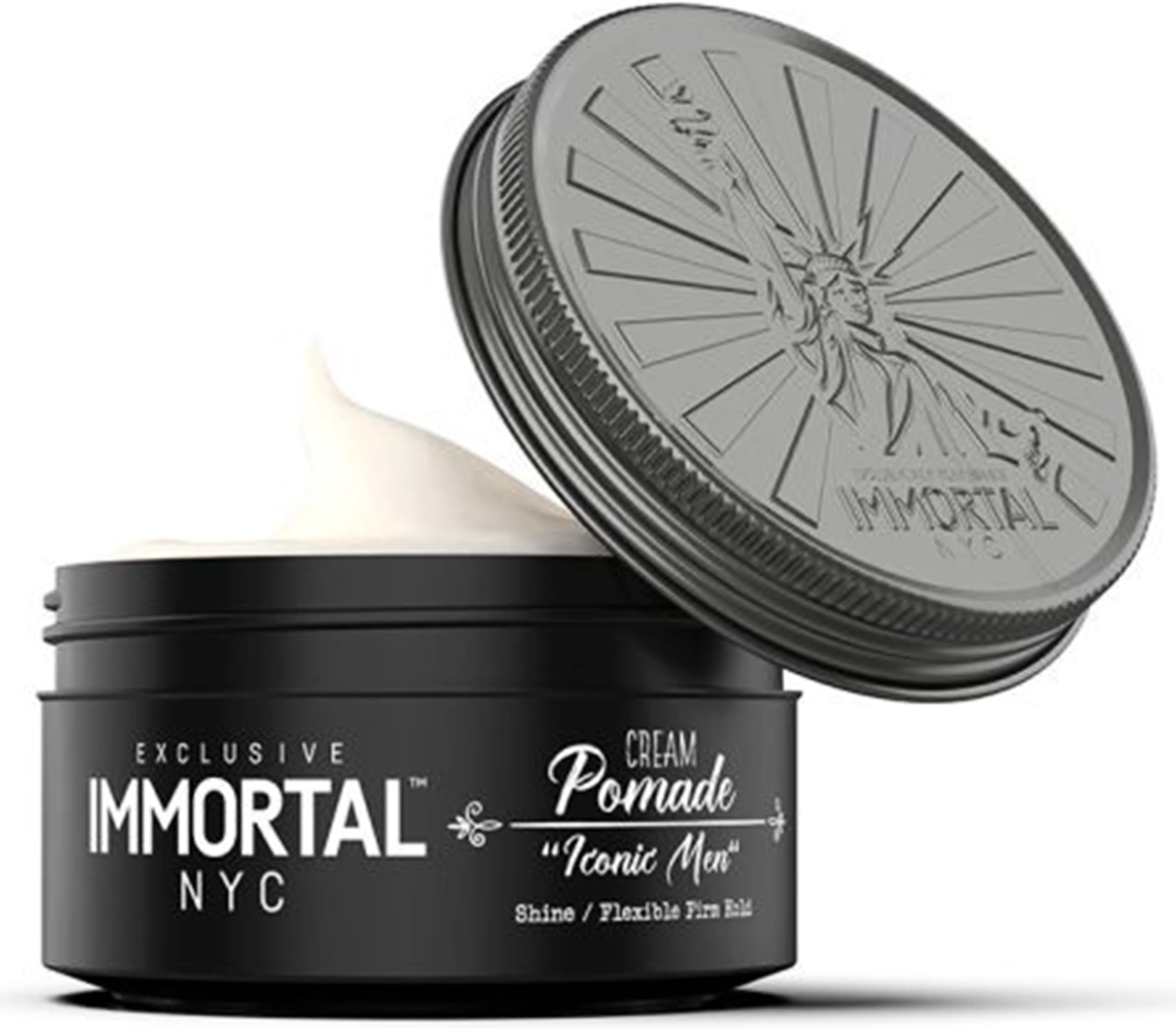 Immortal NYC Iconic Men Cream Pomade - Flex Medium/Stong Hold - Low Shine All Natural Water-Based Hair Cream Pomade for Men - No Residue, All Hair Types