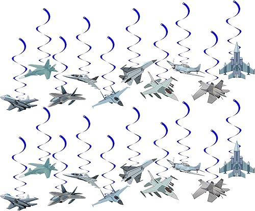 Decoraciones de fiesta de remolinos colgantes de la fuerza aérea, pistola de avión, piloto, suministros de fiesta de cumpleaños, avión, combate,