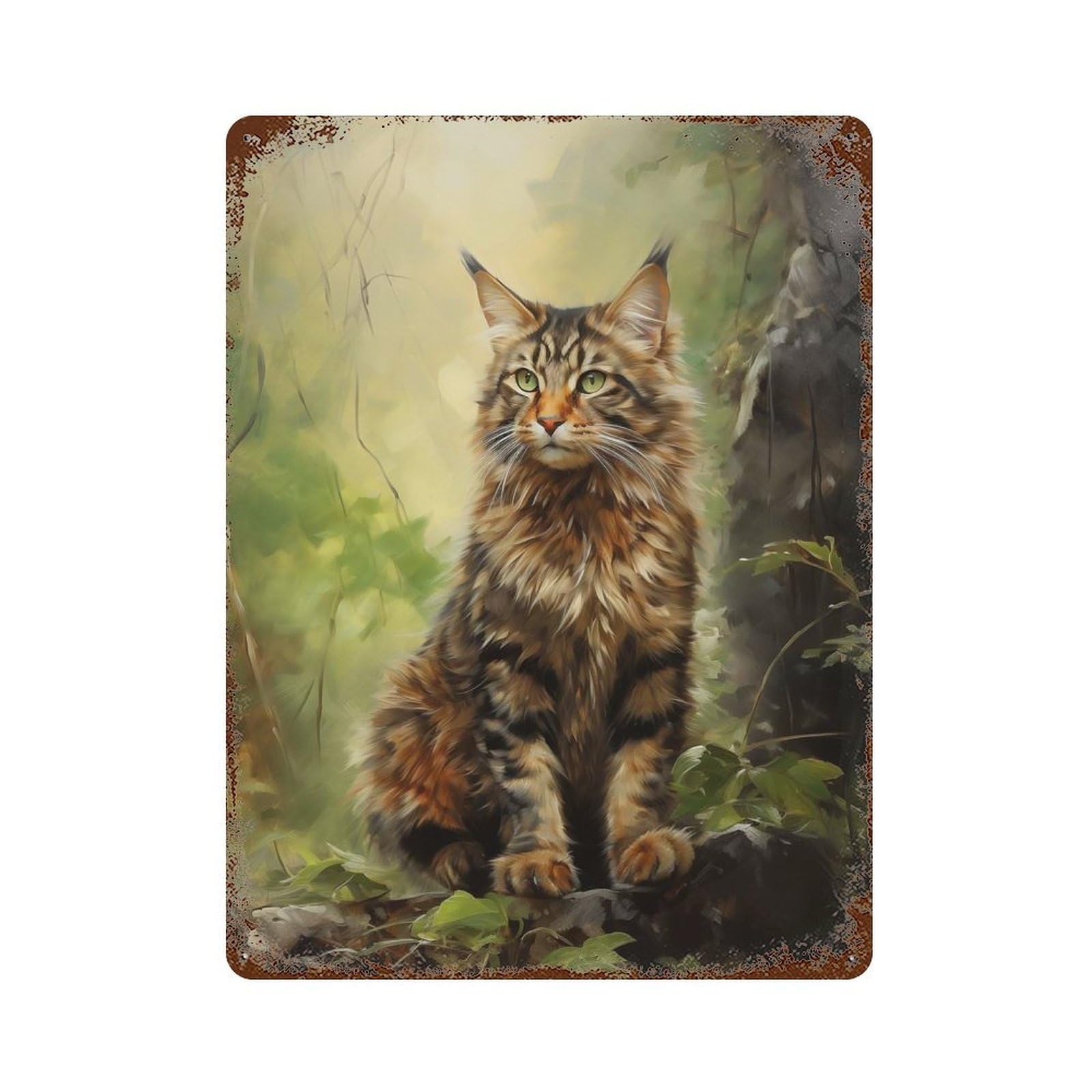 Maine Coon Cat in Forest Retro Metal Sign 15.7"x11.8", for Office, Studio And Wall Decor, Industrial Home Decor