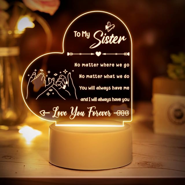 Sister Gifts from Sister, Sister Birthday Gifts Engraved Acrylic Night Light, Big Sister Gifts, Presents for Sister, Birthday Gifts for Sister, Big Sister Gifts for Kids, Sister-in-Law Gifts