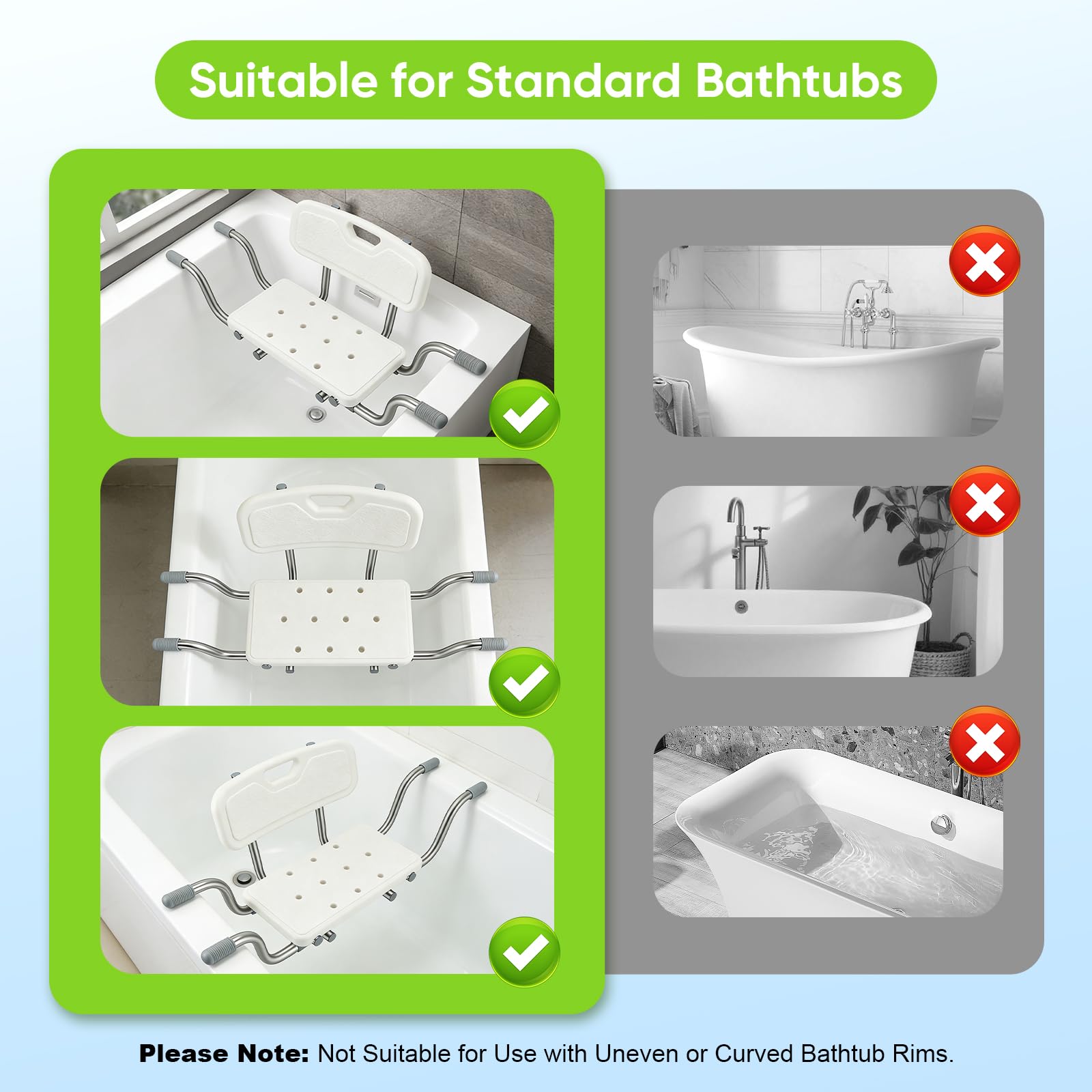 Asiento de bañera para personas mayores con respaldo, taburete antideslizante y extensible (76-96 cm), asiento de bañera de hasta 150 kg, ayuda para adultos