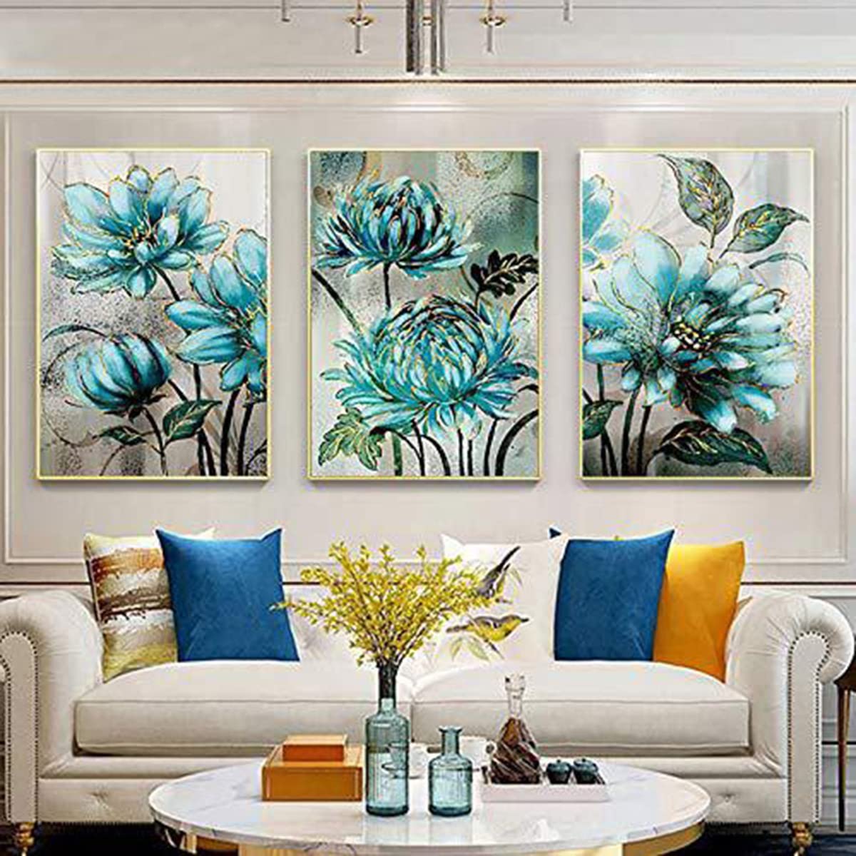 Instarry DIY 5D Diamond Painting Kits Large Size Triptych Painting Flowers Rhinestone Cross Stitch Living Room Kitchen Wall Decor Art Set 35.4x15.7 inch