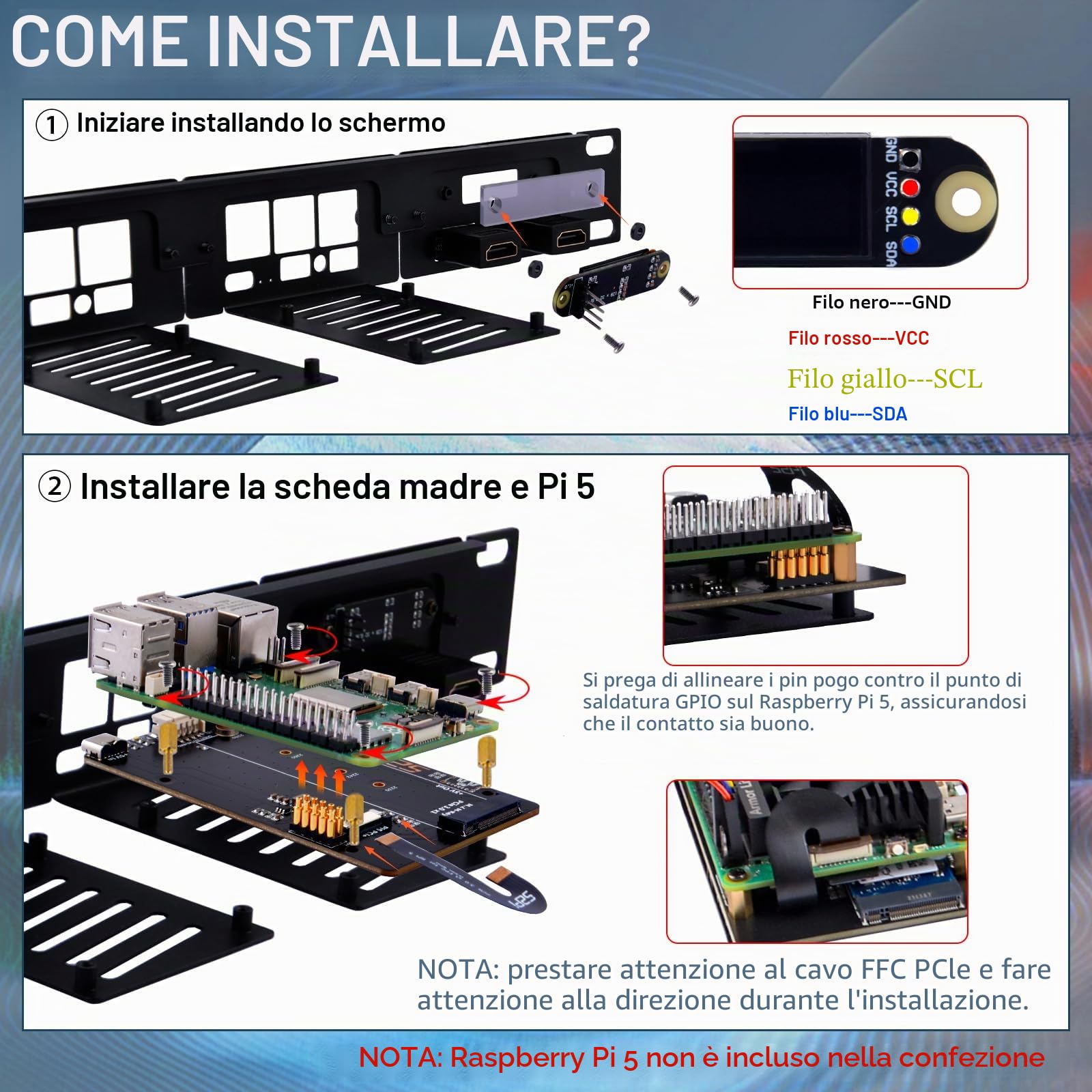 GeeekPi Supporto rack 1U da 19" per Raspberry Pi 5, con 4 adattatori SSD PCIe a M.2 NVMe, display OLED, può contenere fino a 4 schede Raspberry Pi 5, compatibile con server rack da 19"