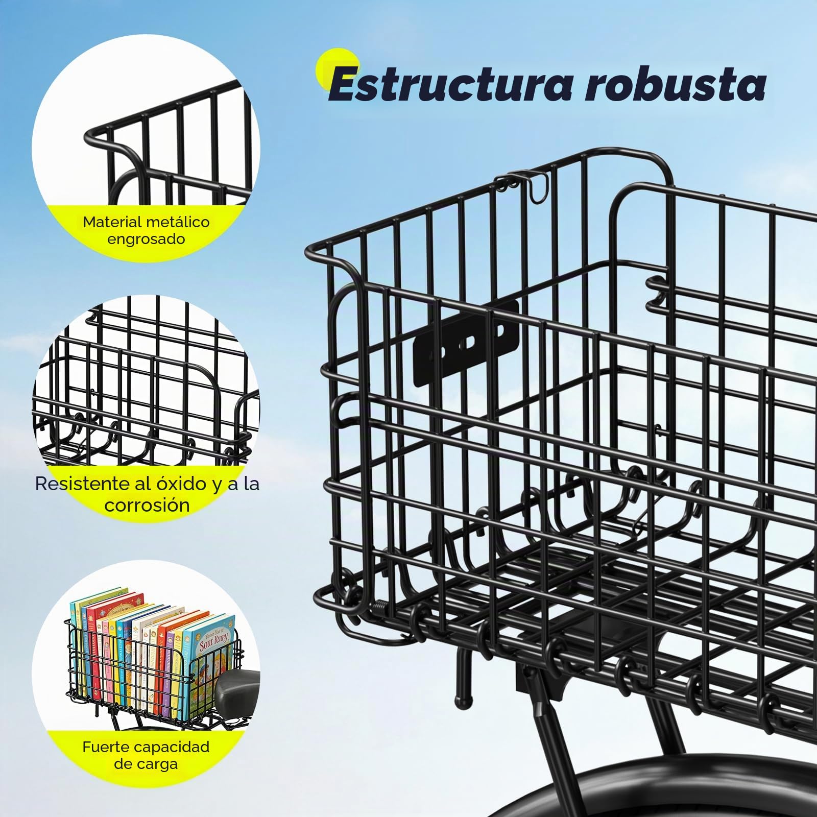 Cesta Trasera para Bicicleta, Plegable, con Bolsillo Interior extraíble, Cubierta Impermeable, Cubierta de Malla, portaequipajes, Cesta de Marco para Transportar Mascotas y Compras