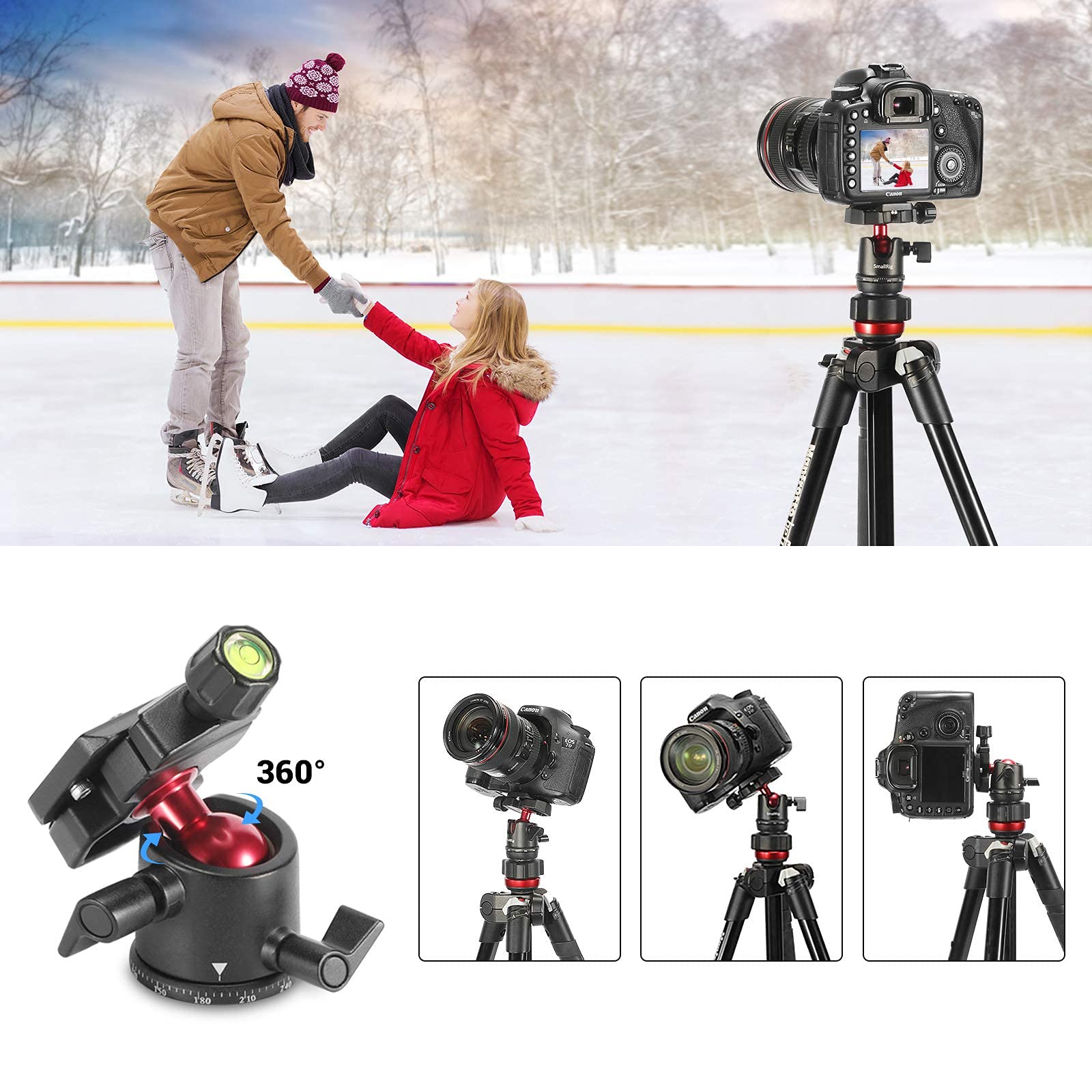 Testa A Sfera Per Treppiede 360° In Metallo, Con Piastra A Sgancio Rapido, Portata 20kg, Per Fotocamere DSLR - 5