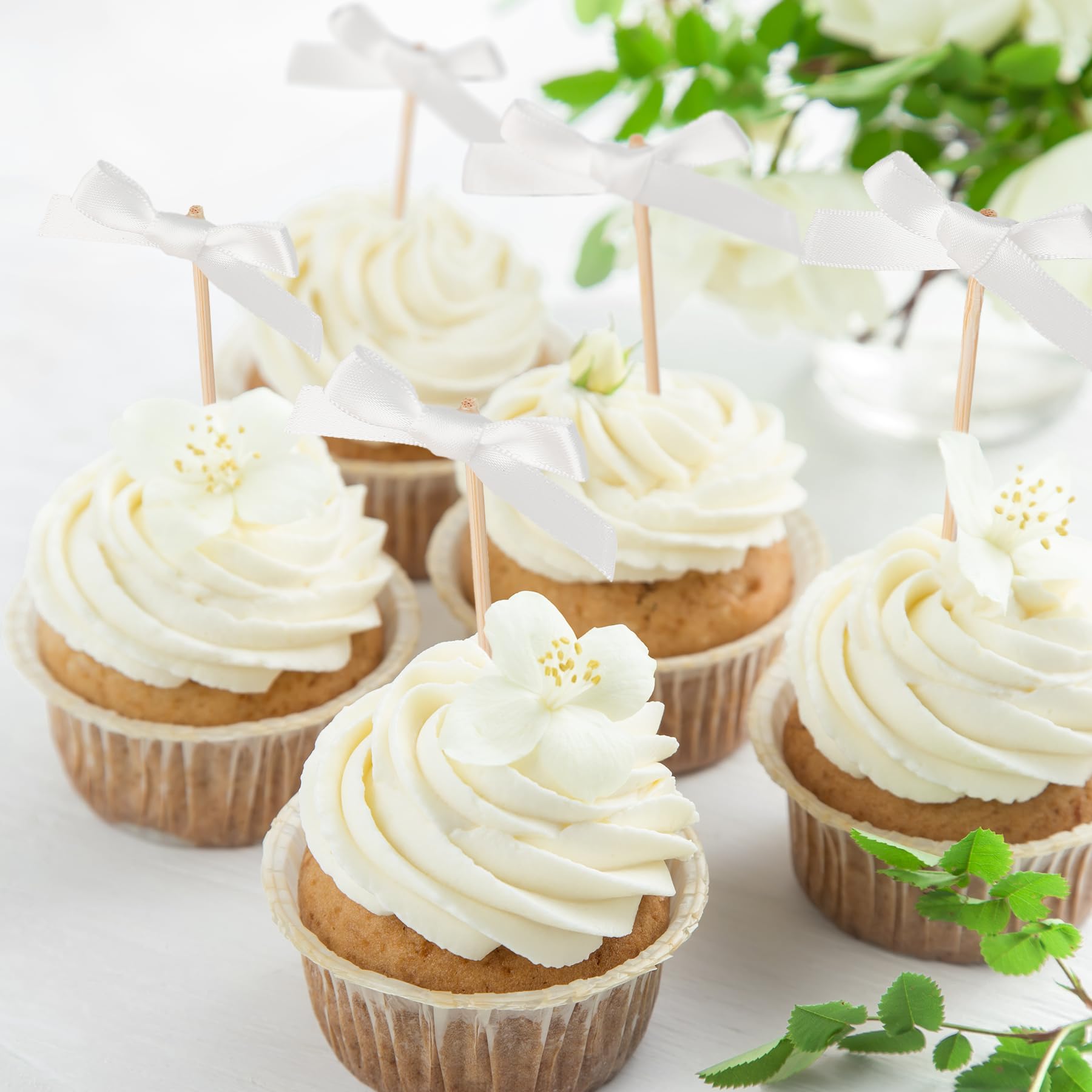 30Pcs White Bow Cupcake Toppers, Coquette Cake Decorations Birthday, Bridal Shower, Baby Shower, Wedding, Bachelorette Party Girl-Themed Celebrations