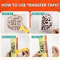 Vista 5 de YRYM HT Cinta de transferencia para vinilo - 12" x 12 pies con papel de transferencia de rejilla de alineación roja, cinta de transferencia