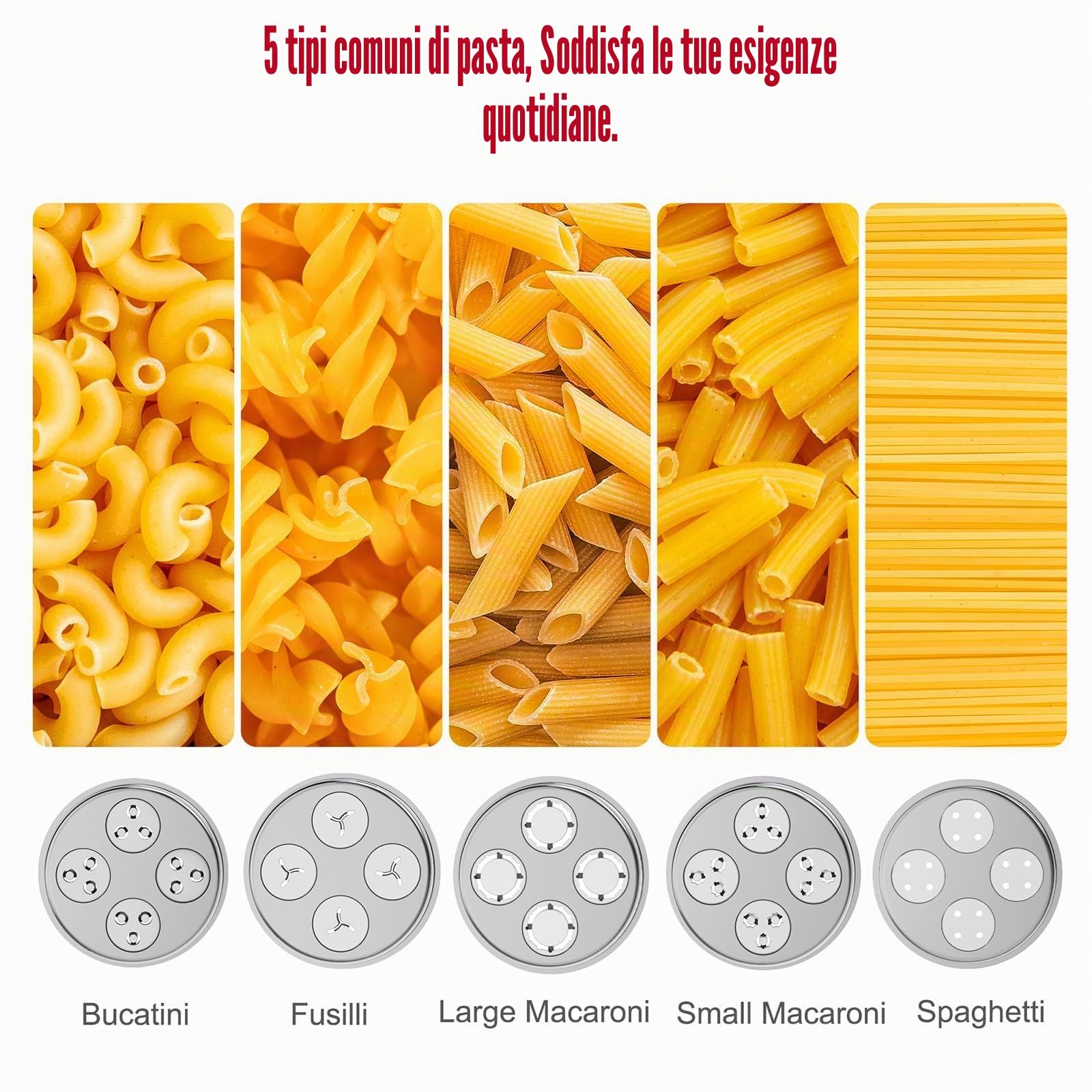 Eascandy Pressa per pasta in metallo Gourmet per KitchenAid Stand Mixer - Accessorio per pasta in metallo resistente con 5 piatti intercambiabili per pasta fresca fatta in casa