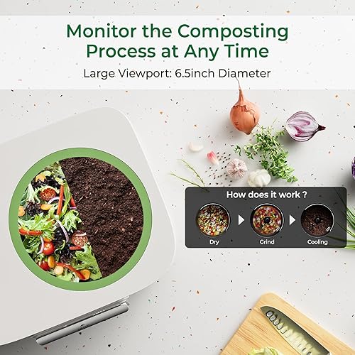 Miniatura 7 de Compostador eléctrico para cocina, contenedor de compostaje inteligente con ventana de visualización para interiores y exteriores, inodoro, bajo