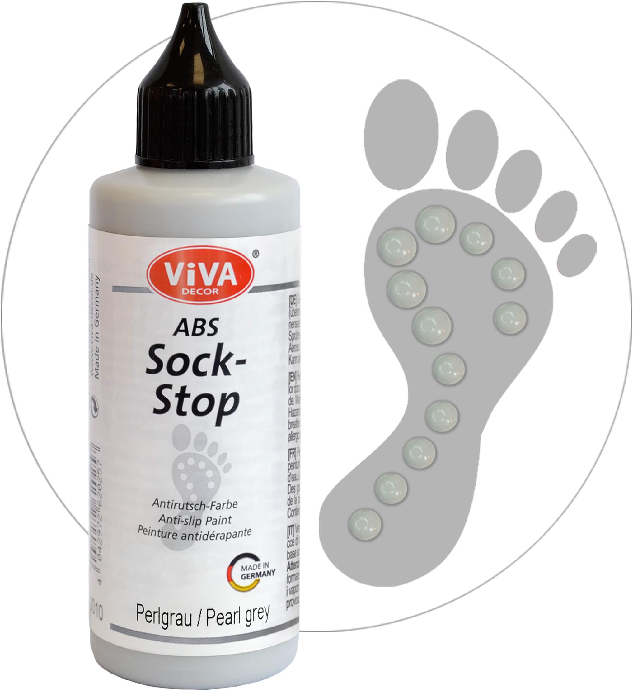 Viva Decor ABS Sock Stop (2.77 Fl oz, Pearl Grey) - Fabric Paint for Non-Slip Socks, Bath Mats & More - Latex-Free, Water-Based, Washable - for Grip Socks DIY