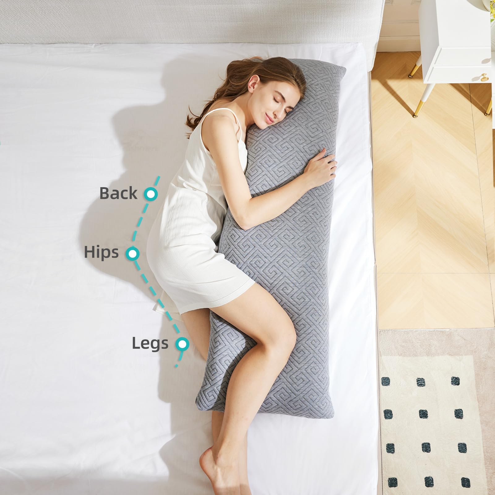 Cuscino Lungo per Dormire sul Fianco 39 x 137 Cuscino per il Corpo in Schiuma di Memoria Triturata Cuscino per Gravidanza in Memory Foam Cuscino Lungo per Letto Matrimoniale Traversina Laterale