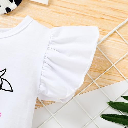 Miniatura 4 de Conjunto de ropa para bebé niña de 1er cumpleaños con mangas con volantes pantalones cortos estampados diadema con diseño de pastel