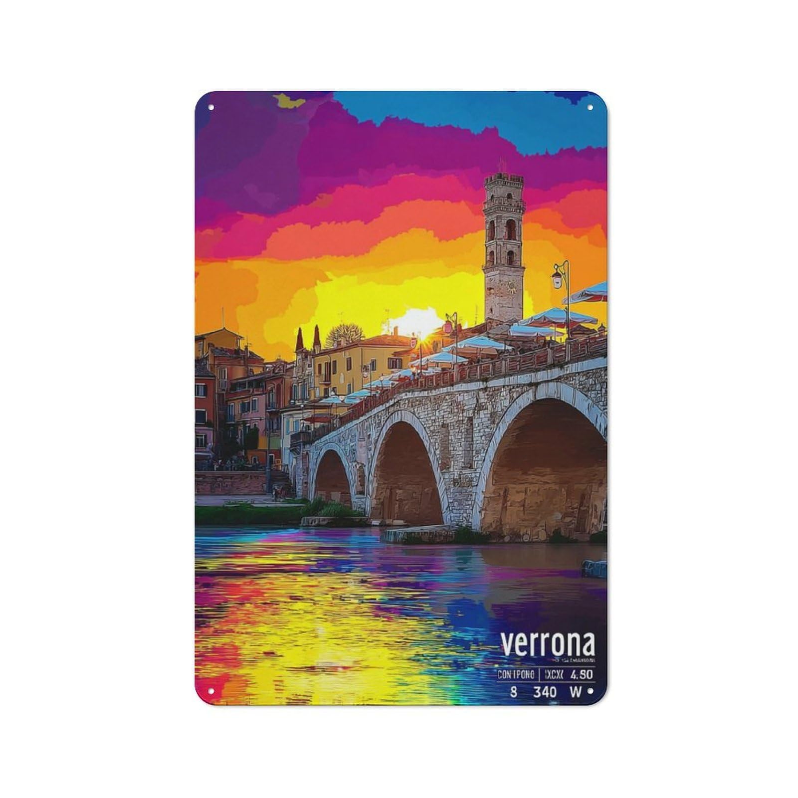Junmoney Verona Sunset Reflections Tin Sign 30X20cm With For Living Room Wall, Rustic Decor, For Living Room Decor Lovers