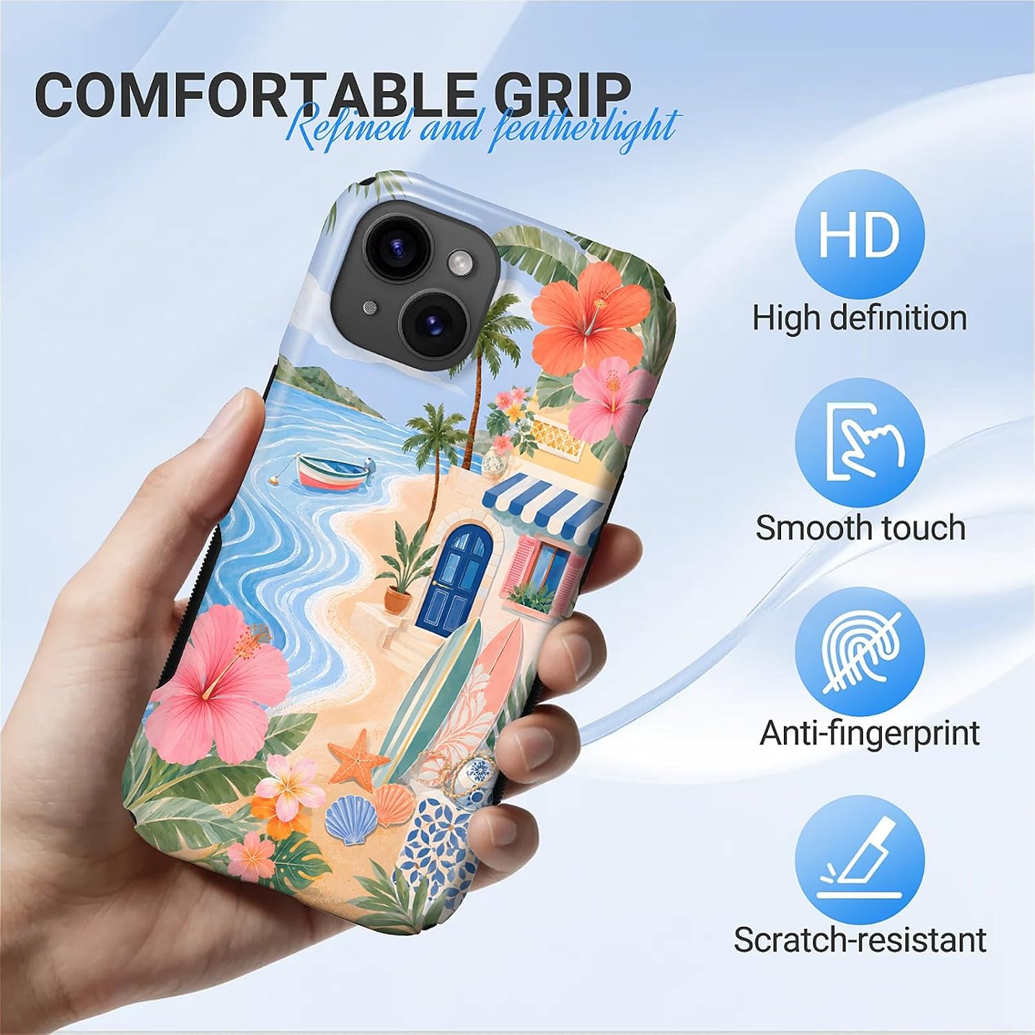 Magnetic Case for iPhone 15 Case,Surfboard Floral Summer Collage Design Compatible with MagSafe,Upgrade Hybrid Dual Protection Silicone+ Hard PC Shockproof Full Body Cover for Men Women image 2