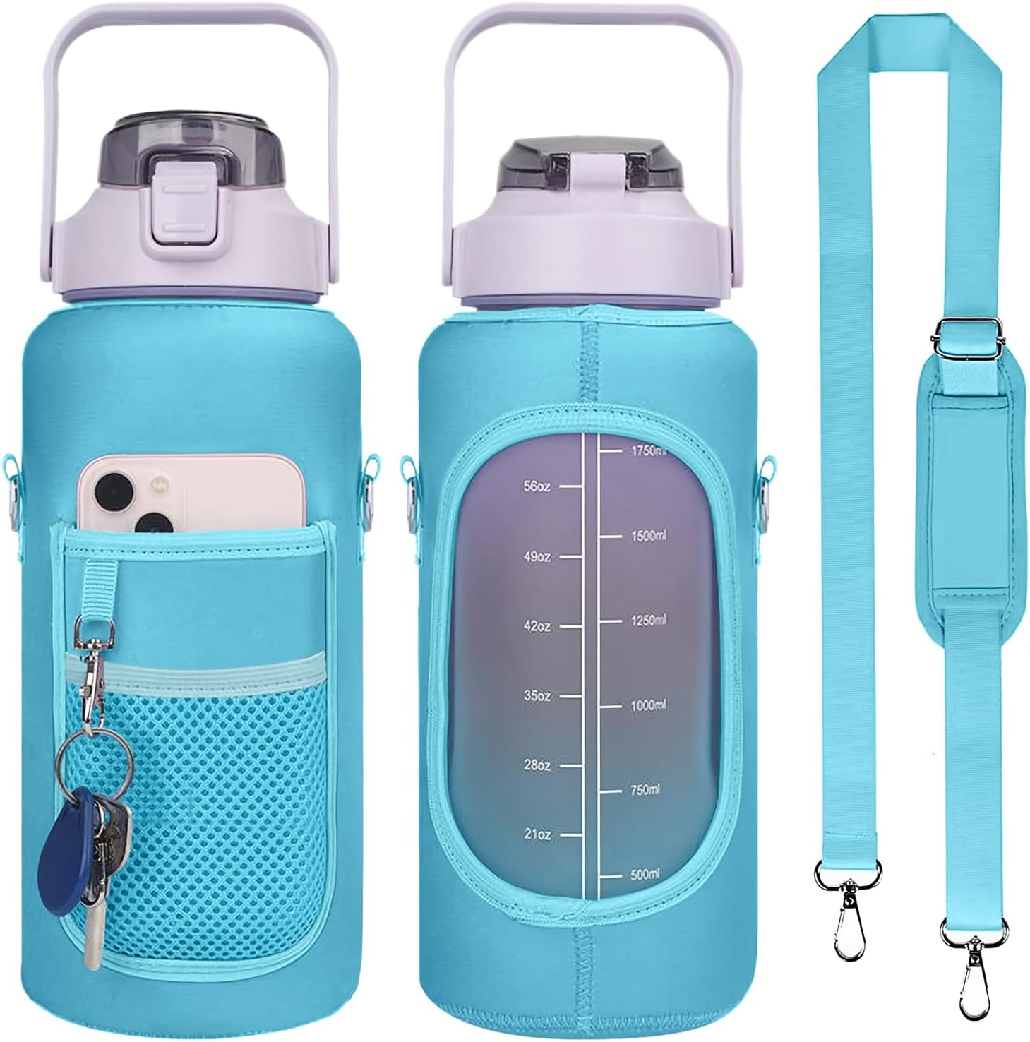 Custodia Termica Per Bottiglia D'acqua 1L - Neoprene Blu, Con Tracolla Regolabile, Antivibrazione E Isolante - 2