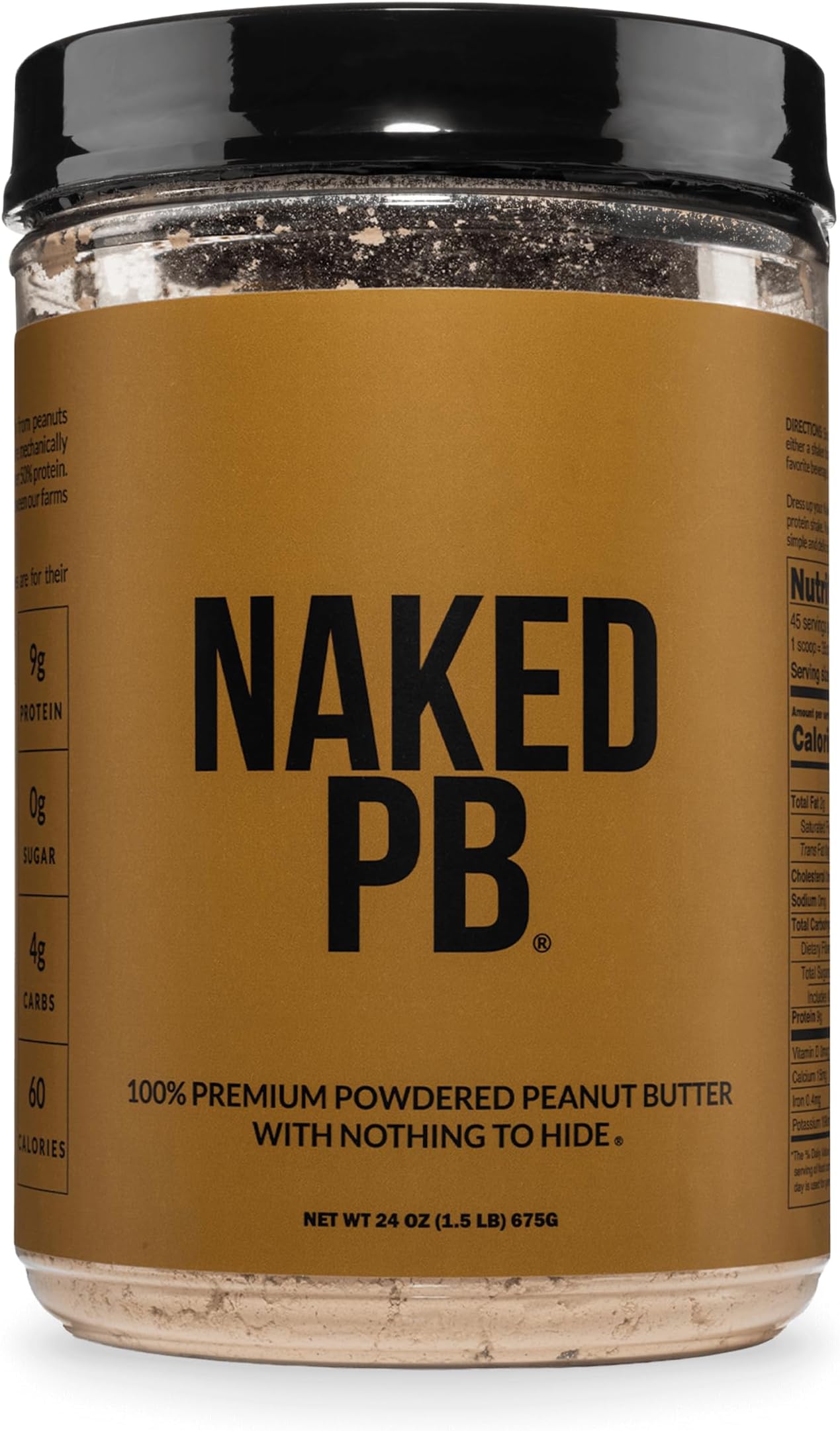 Naked 1.5 LB Powdered Peanut Butter from US Farms – Bulk, Only 1 Ingredient - Roasted Peanuts, Vegan, No Additives, Preservative Free, No Salt, No Sugar - 45 Servings - NAKED PB