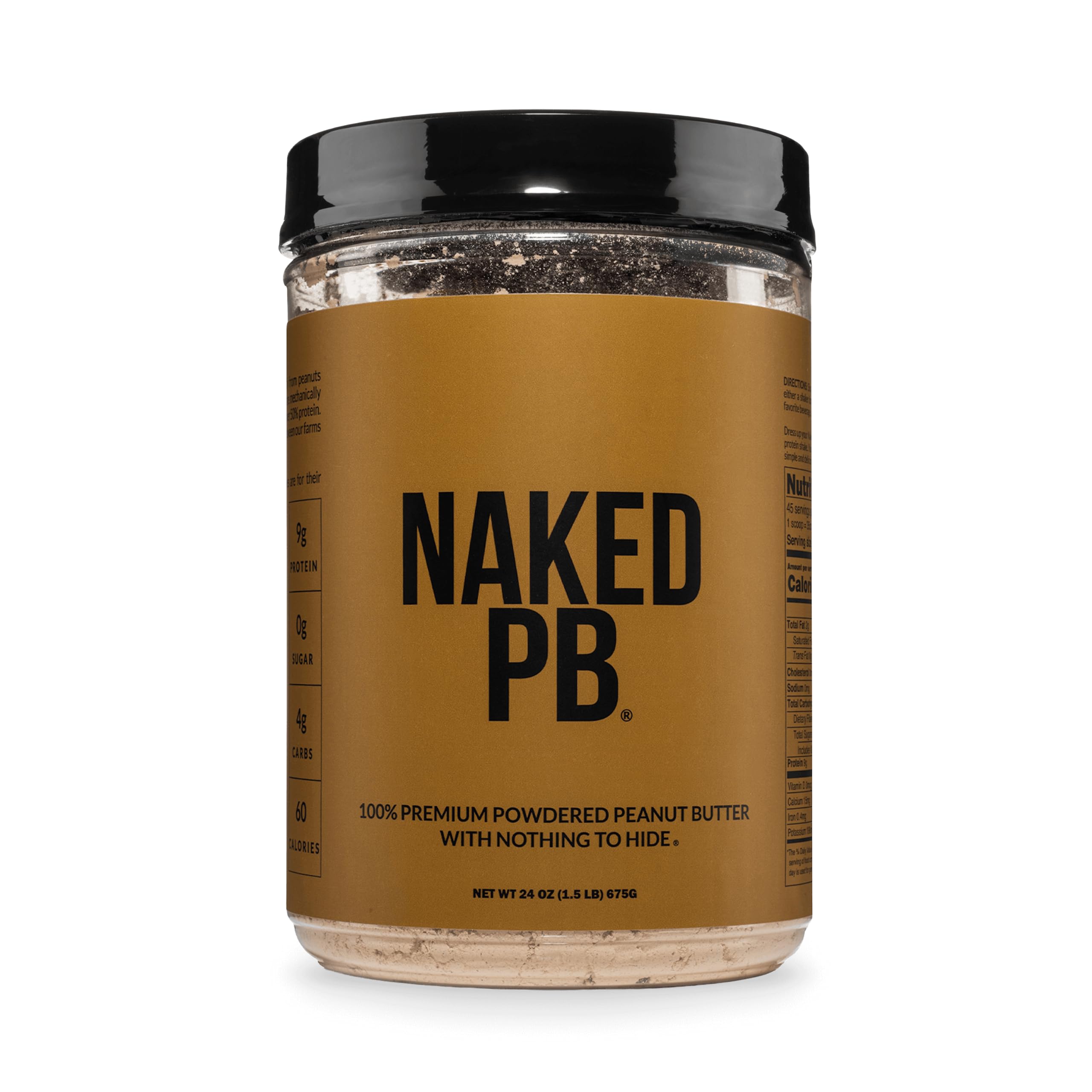 Naked 1.5 LB Powdered Peanut Butter from US Farms – Bulk, Only 1 Ingredient - Roasted Peanuts, Vegan, No Additives, Preservative Free, No Salt, No Sugar - 45 Servings - NAKED PB