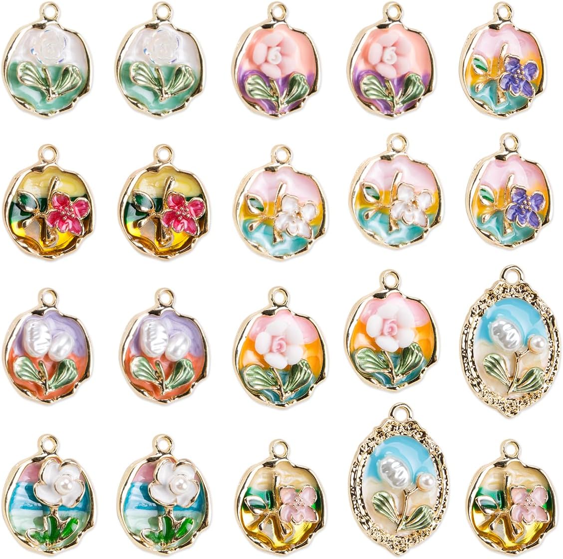 SaiDian 20Pcs Elegant 3D Flower Pendants Vintage Enamel Floral Charms for Jewelry Making Zinc Alloy Painting Charms for Bracelets Necklaces Earrings DIY Crafters and Jewelry Designers