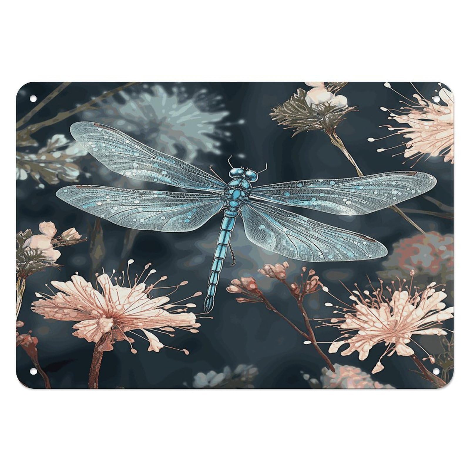 Fodpand Style Dragonfly Flower Retro Vintage Metal Tin Sign,Wall Art Decor Garden Plaque Poster For Bedrooms Yard Bars Pubs Patios Porches 7.9X5.5 Inch