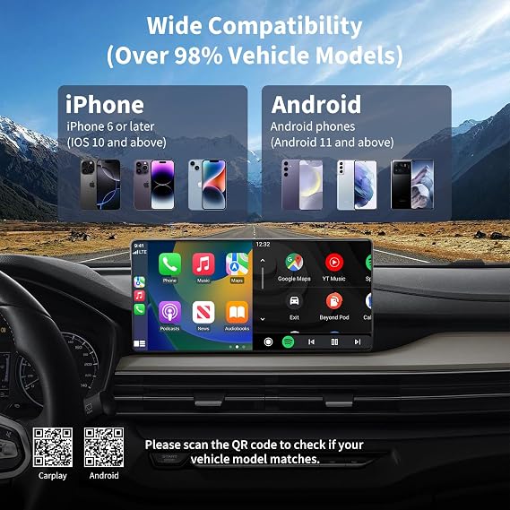 Acmount 2 in 1 Wireless Carplay Adapter & Android Auto 2026 Upgrade Wired CarPlay to Wireless, Fast Auto-Connect, Mini USB Design, Plug & Play Wireless Dongle for iPhone 6+ / Android 11+ (Silver-Gray)
