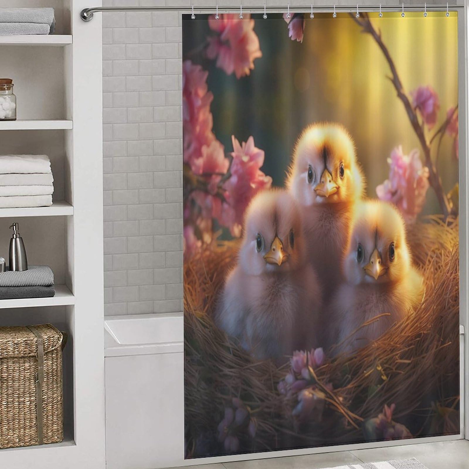 Rideau de douche tissu lavable poulet mignon rideau de bain polyester 152x183cm
