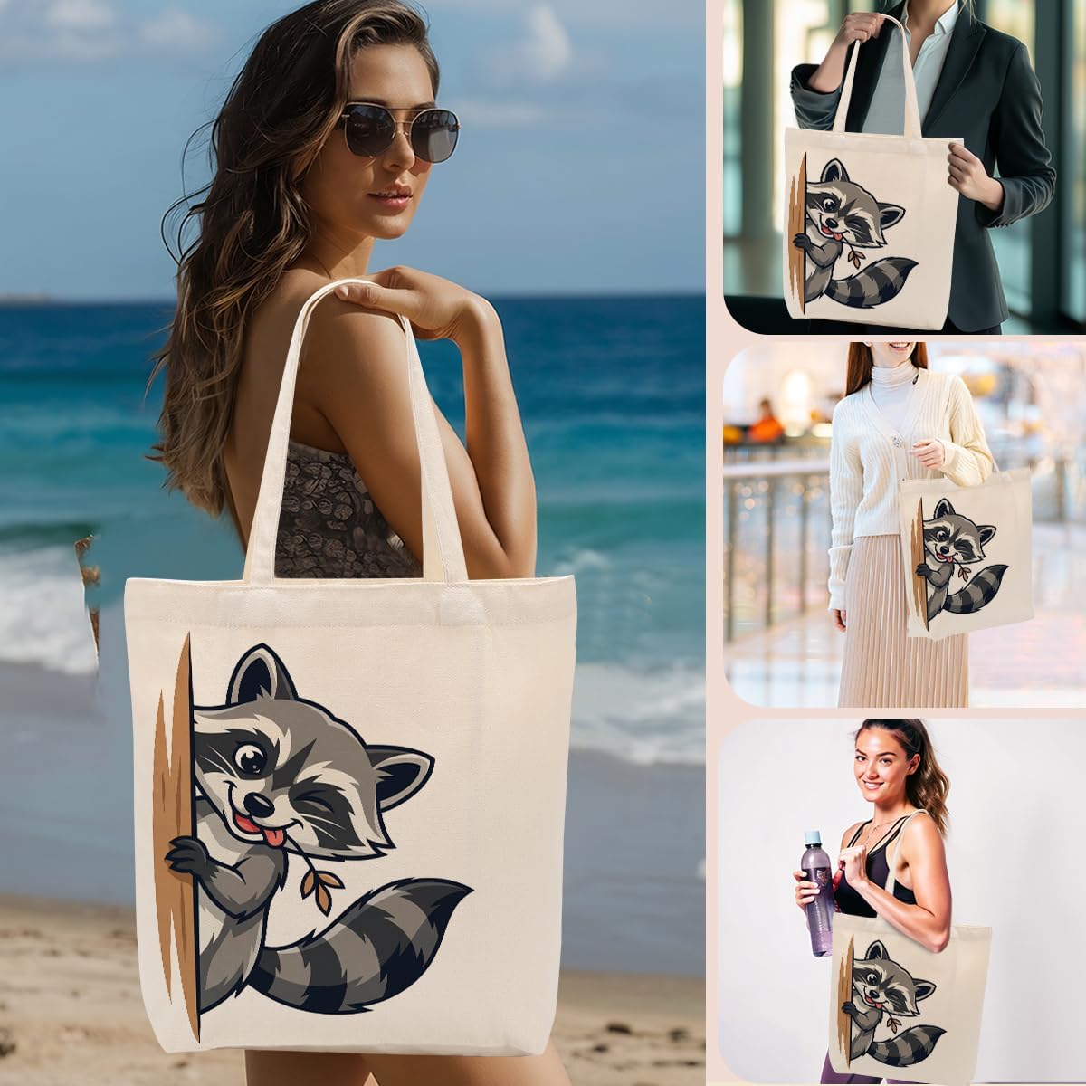 Canvas Tote Bag, Canvas Shoulder Tote Bag for Grocery Shopping Beach Work Travel image 2