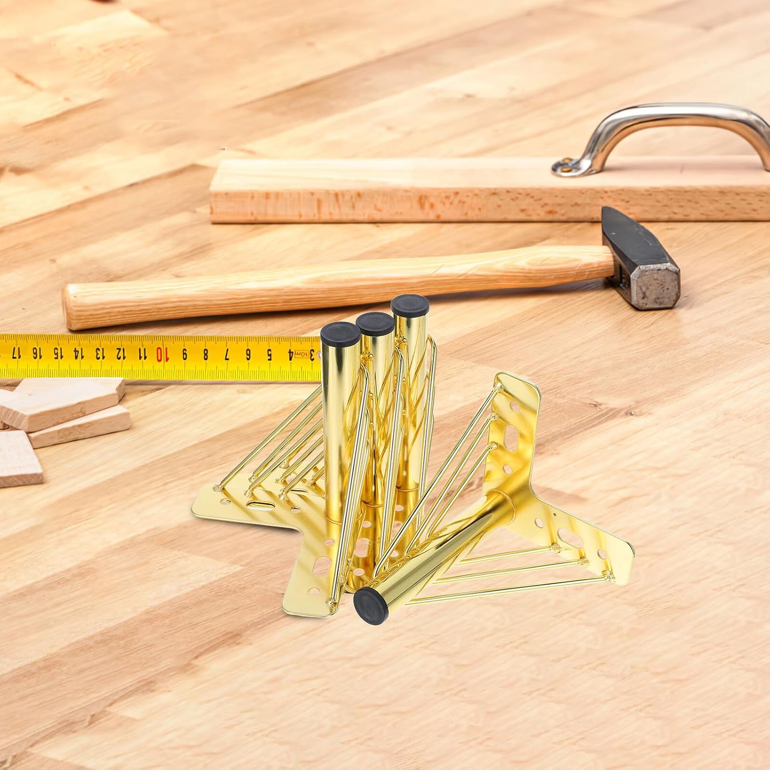 Zerodeko 4pcs Metal Furniture Legs Set, 15cm Gold Iron Table Legs with Straight Pattern, Heavy Duty Metal Hardware Support Feet for Sofa, Coffee Table, Tv Cabinet Replacement