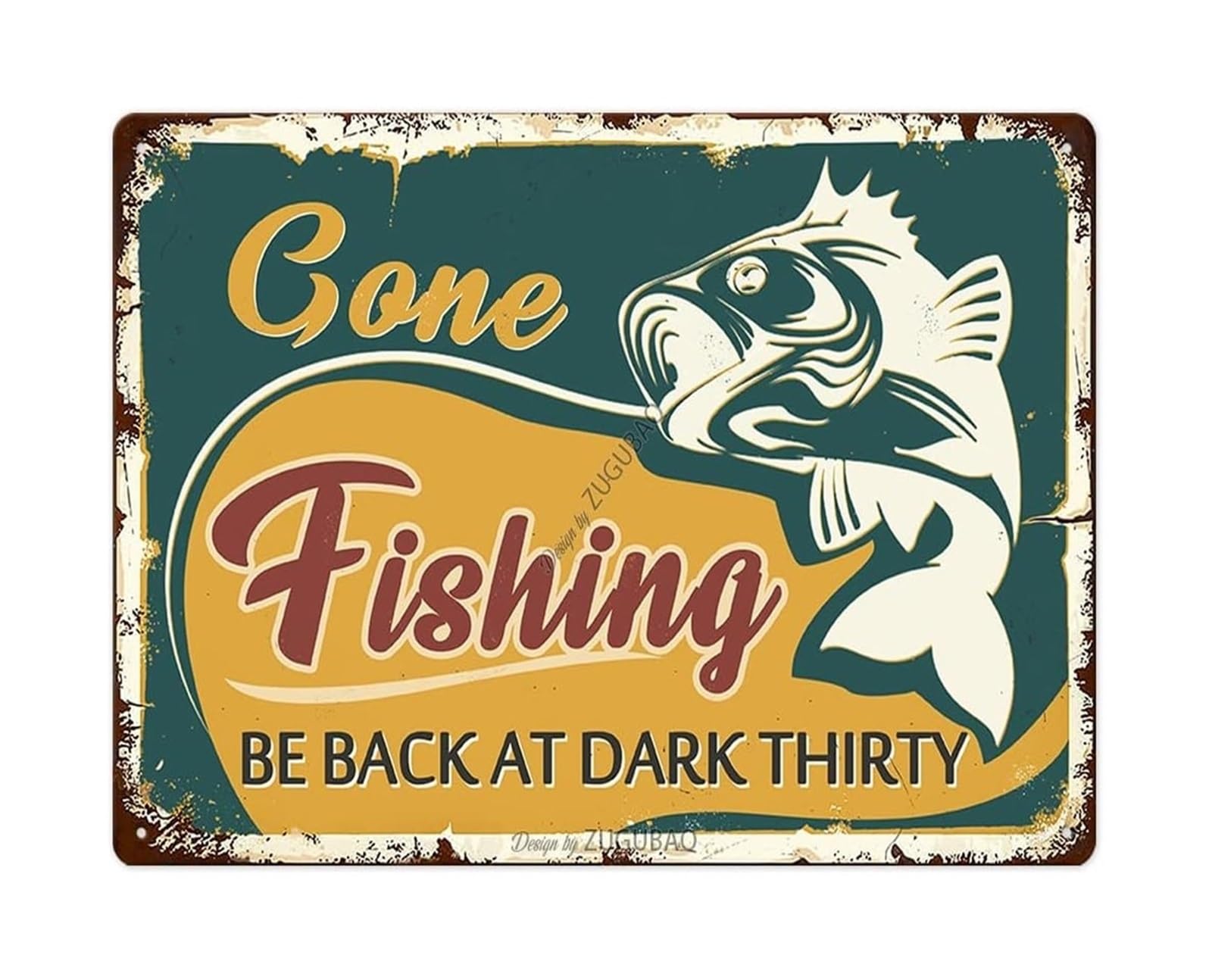 CBQZCHWDKT Vintage Angler Decor Tin Sign Gone Fishing Be Back At Dark Thirty Funny Metal Sign for Cabin Kitchen Bar Home 8 X 12 inch