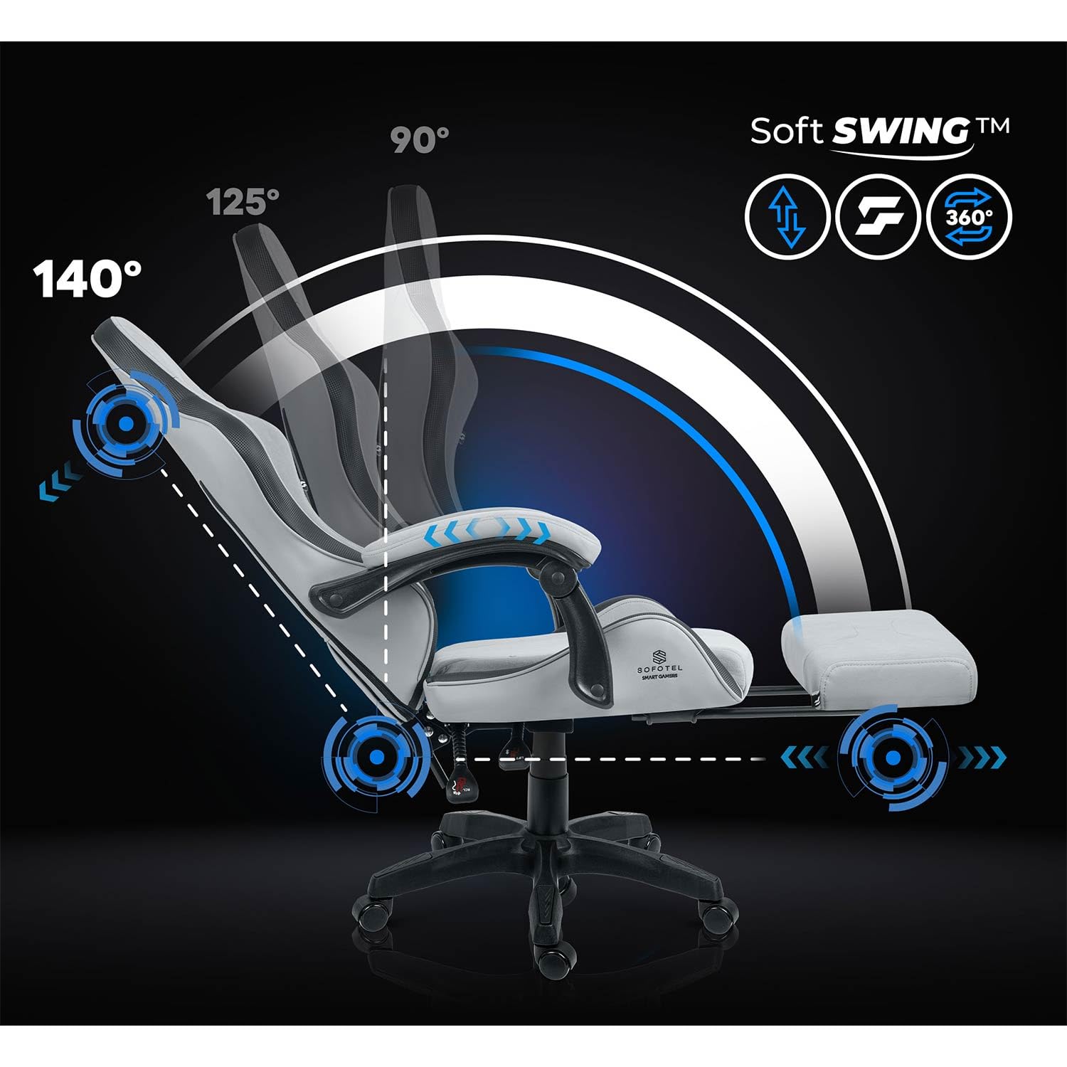 Fotel Gamingowy z Podnóżkiem, Regulacją i Oparciem 140° Czarny | Lokar Ergonomiczny Fotel dla Gracza do 120 kg, Blokada Kąta Kółka 360° Profilowany Zagłówek, Setup Gamingowy Home Office