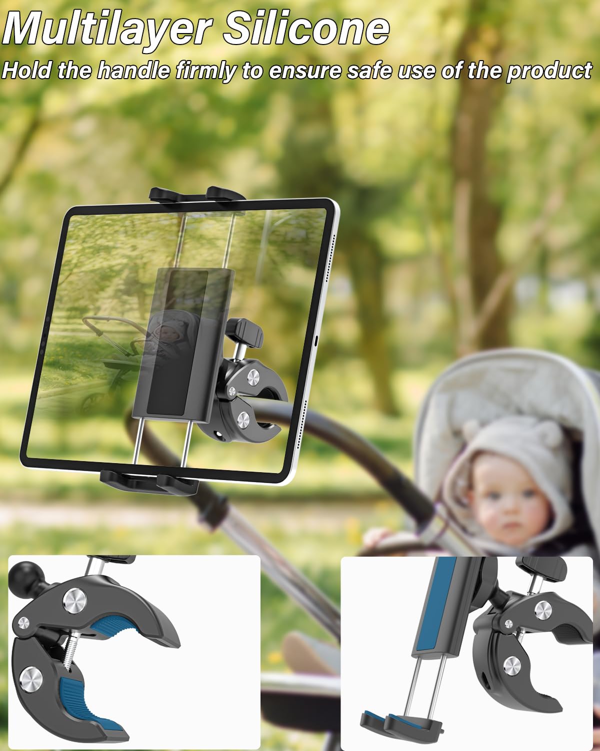 Supporto per tablet da manubrio, per scooter elettrico/mountain bike, passeggino/barca, supporto per tablet da 4 a 12,9 pollici, per cellulare e tablet, iPad Pro/Air/Mini, Galaxy, iPhone
