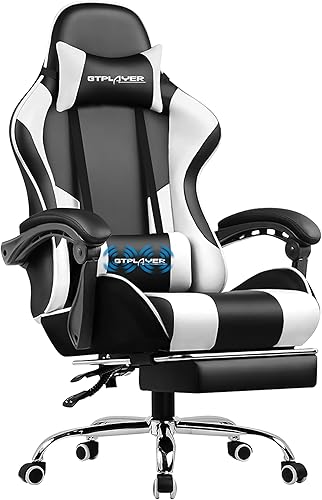 Miniatura 5 de GTPLAYER Silla para videojuegos, silla de computadora con reposapiés y soporte lumbar, silla de juego ajustable en altura con asiento giratorio de