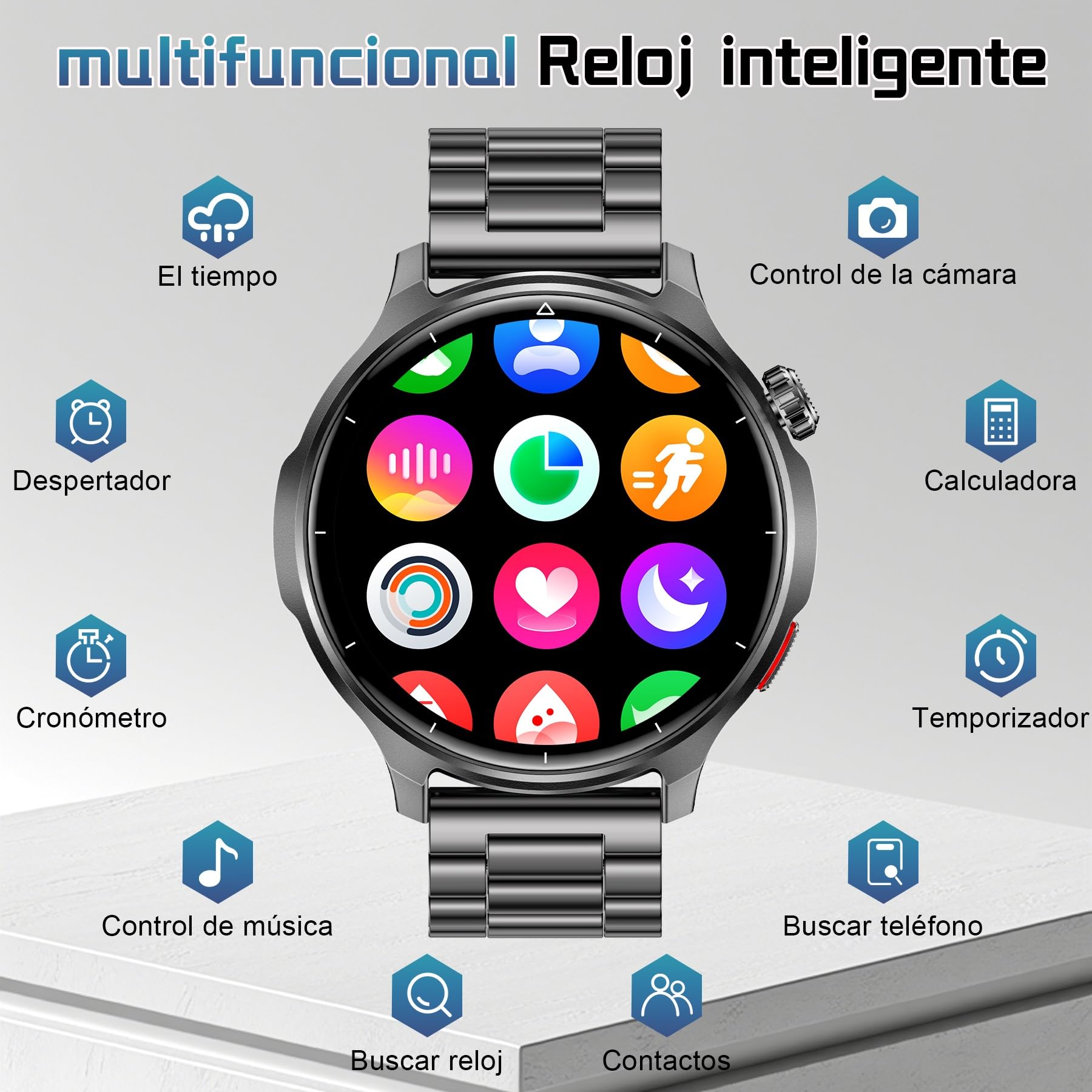 Reloj Inteligente Hombre con 1000mAh Batería, 1,52" Smartwatch Hombre con Llamadas, Pulsómetro SpO2 Monitor de Sueño Podómetro, 100+ Modos Deportivos, Pulsera Actividad para Android iOS (Negro)