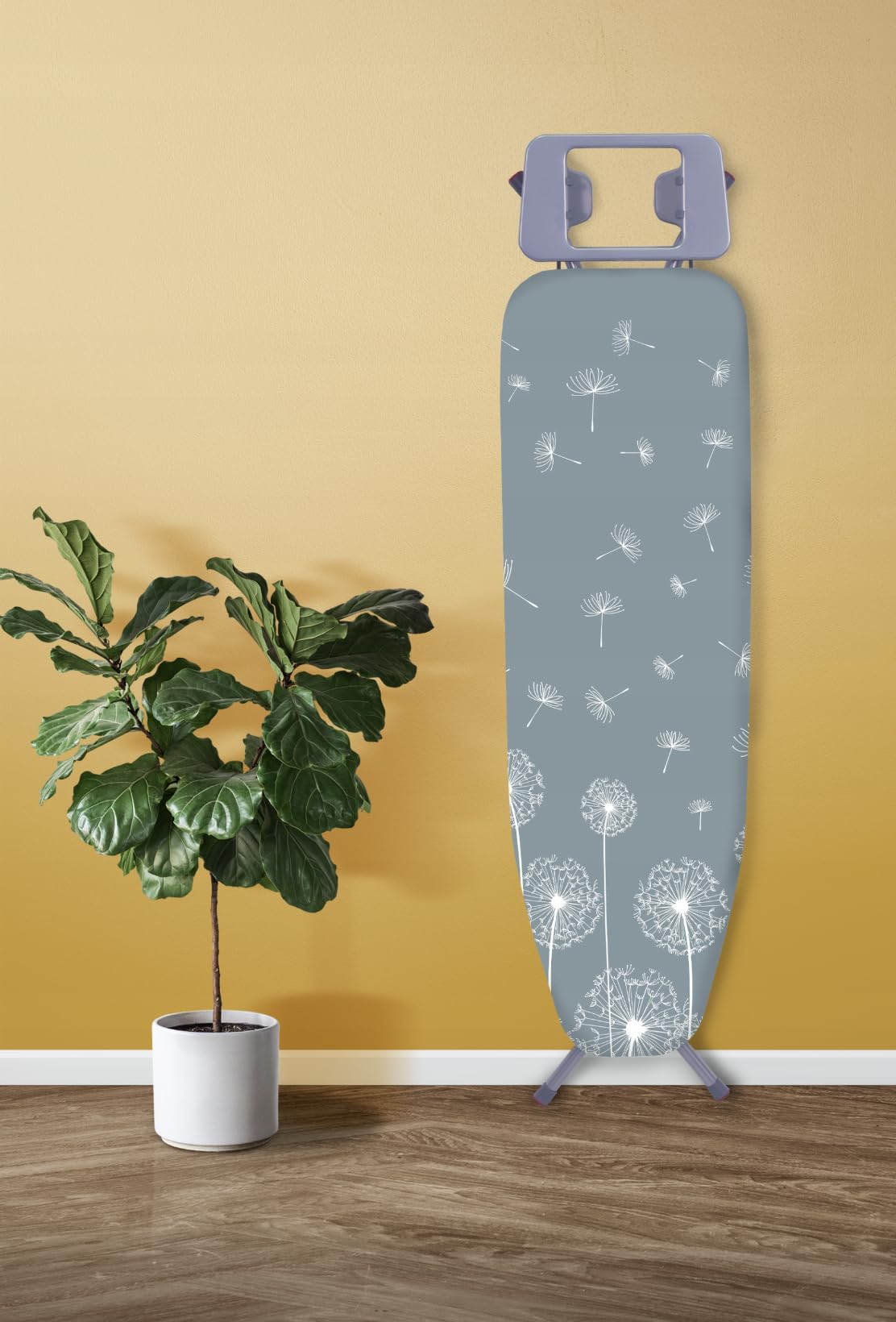 KADAX Asse da Stiro Pieghevole 114 x 34 cm, Tavola da Stiro Salvaspazio con Altezza Regolabile, Supporto per Ferro e Copriasse in Cotone (Grigio chiaro