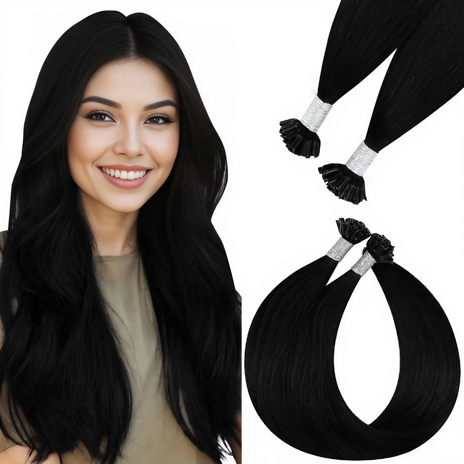 Easyouth U Tip Hair Extensions Brown Keratin Tip Hair Extensions Real Human Hair Darkest Brown Keratin Hair Extension Human Hair with Natural Texture 18Inch 50G 1G/S — view 42