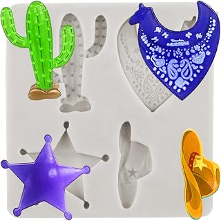 Cowboy Hat Candy Molds Cowboy Theme Silicone Mold Cactus Denim Scarf Star Mold for Cake Decoration Cupcake Toppers Fondant Chocolate Gum Paste Polymer Clay