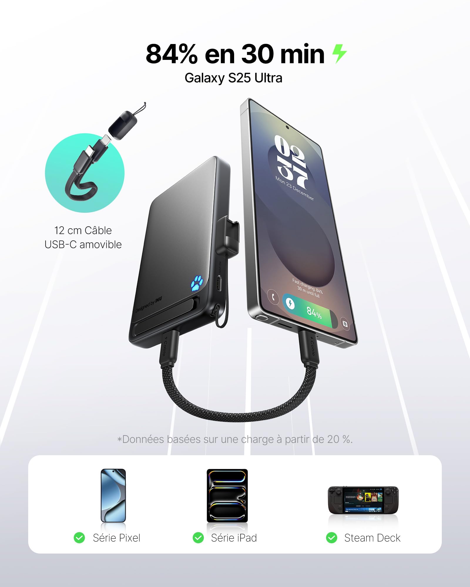 INIU pour MagSafe Qi2 15W Batterie Externe, Ultra-Fine 10000mAh Power Bank