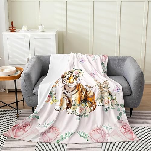 Miniatura 13 de Erosebridal Deer Rabbit Fleece Blanket,Zoo Animal Throw Blanket 40x50 Inch for Bedroom Living Room Sofa Couch,Butterflies Rose Bed Blankets,Garden