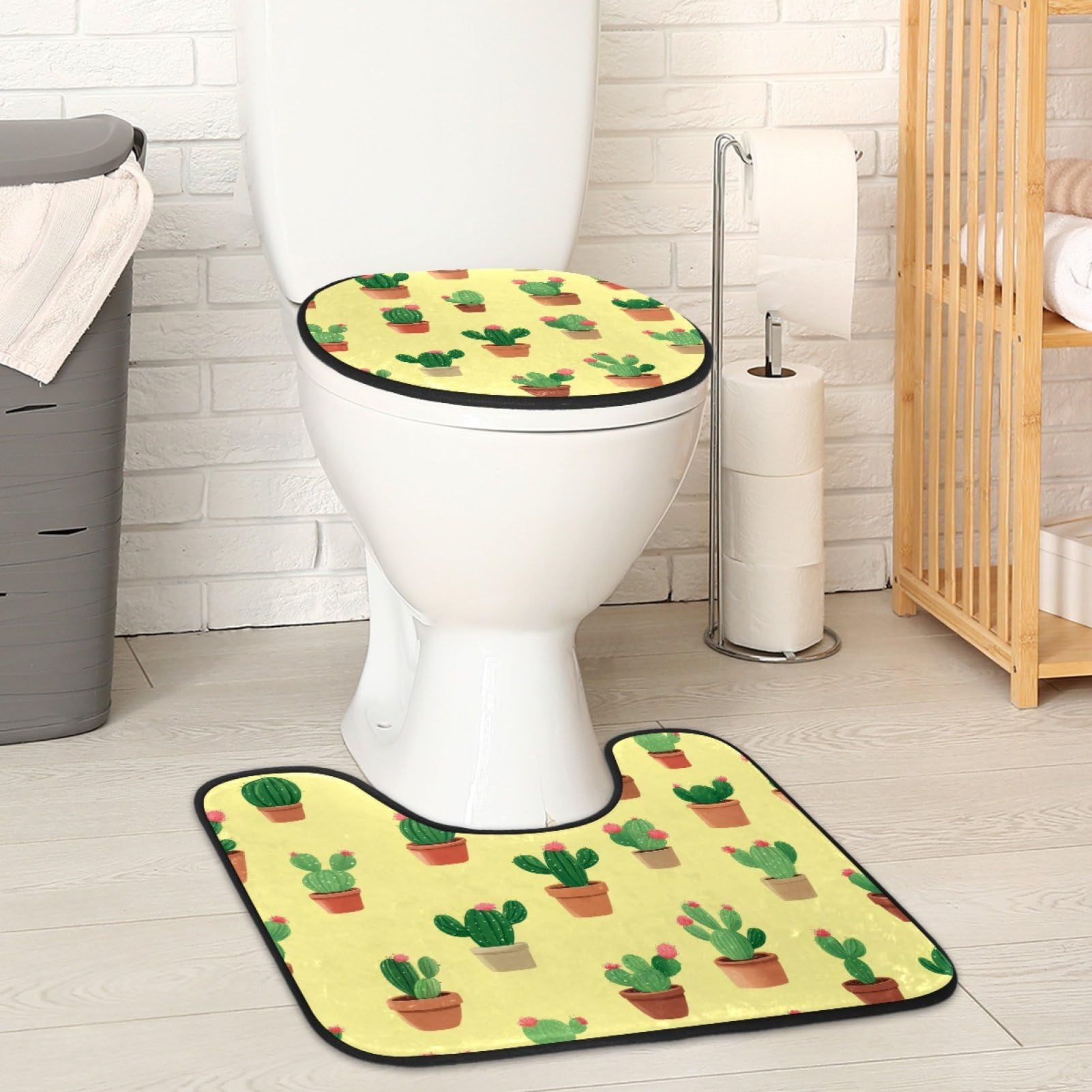 2 Pieces Flannel Toilet Contour Mat and Toilet Lid Cover, Soft Toilet Lid Cover Set Machine Washable Non Slip Contour Mat for Bathroom Decor Accessories